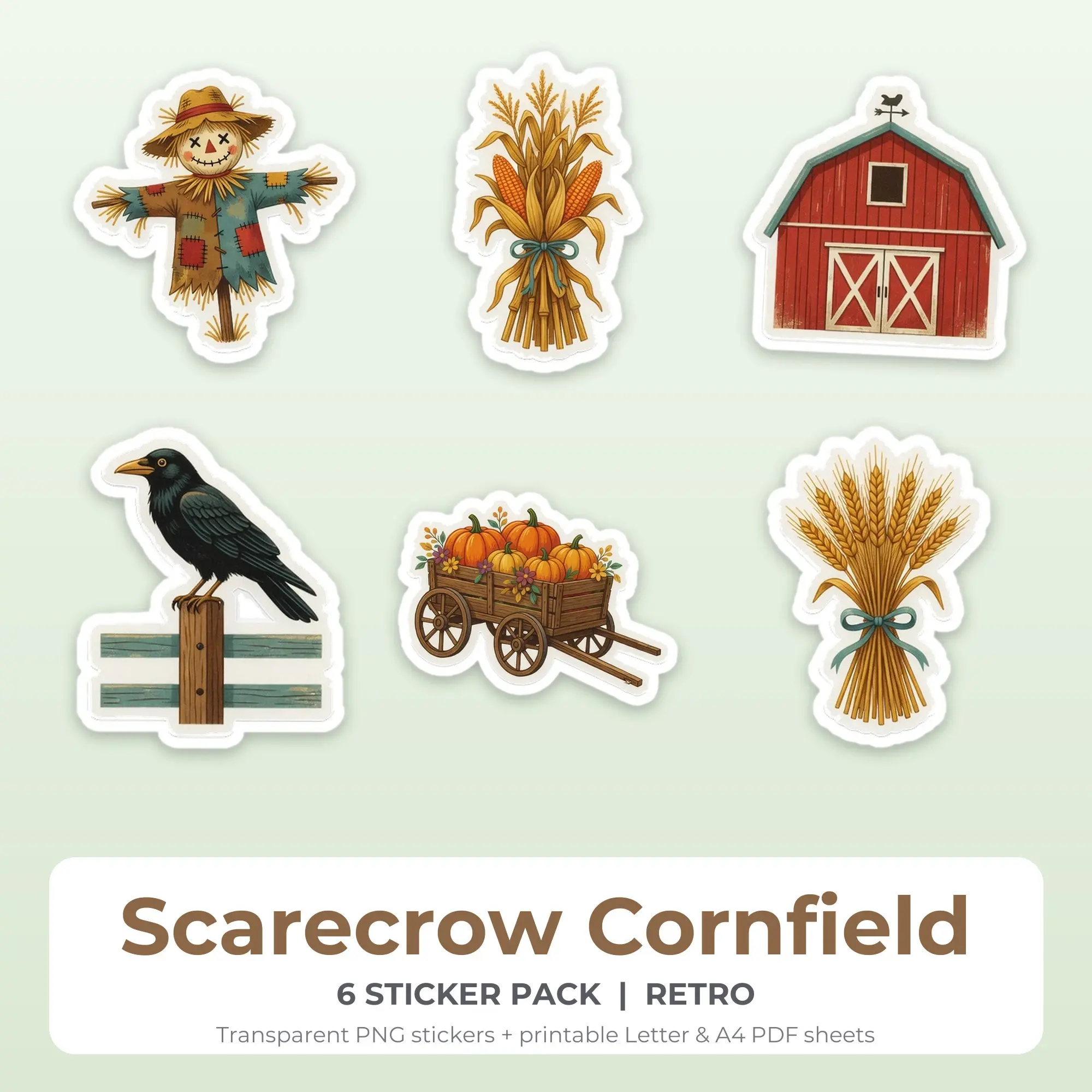Scarecrow Cornfield Sticker Pack - 6 Printable Stickers preview