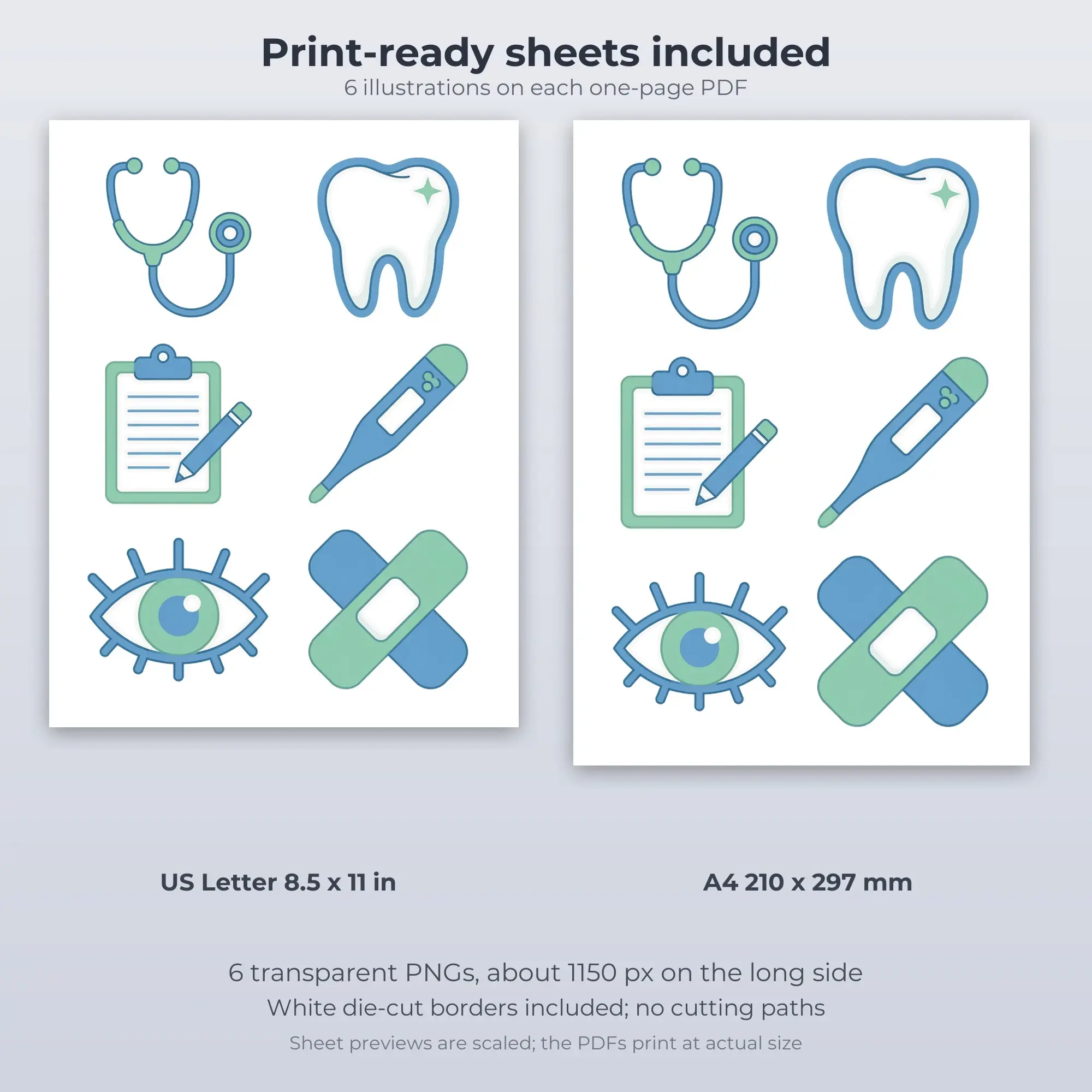 Appointment and Doctor Icons Printable Stickers - 6 Die-Cut PNG + PDF, preview 2 of 2
