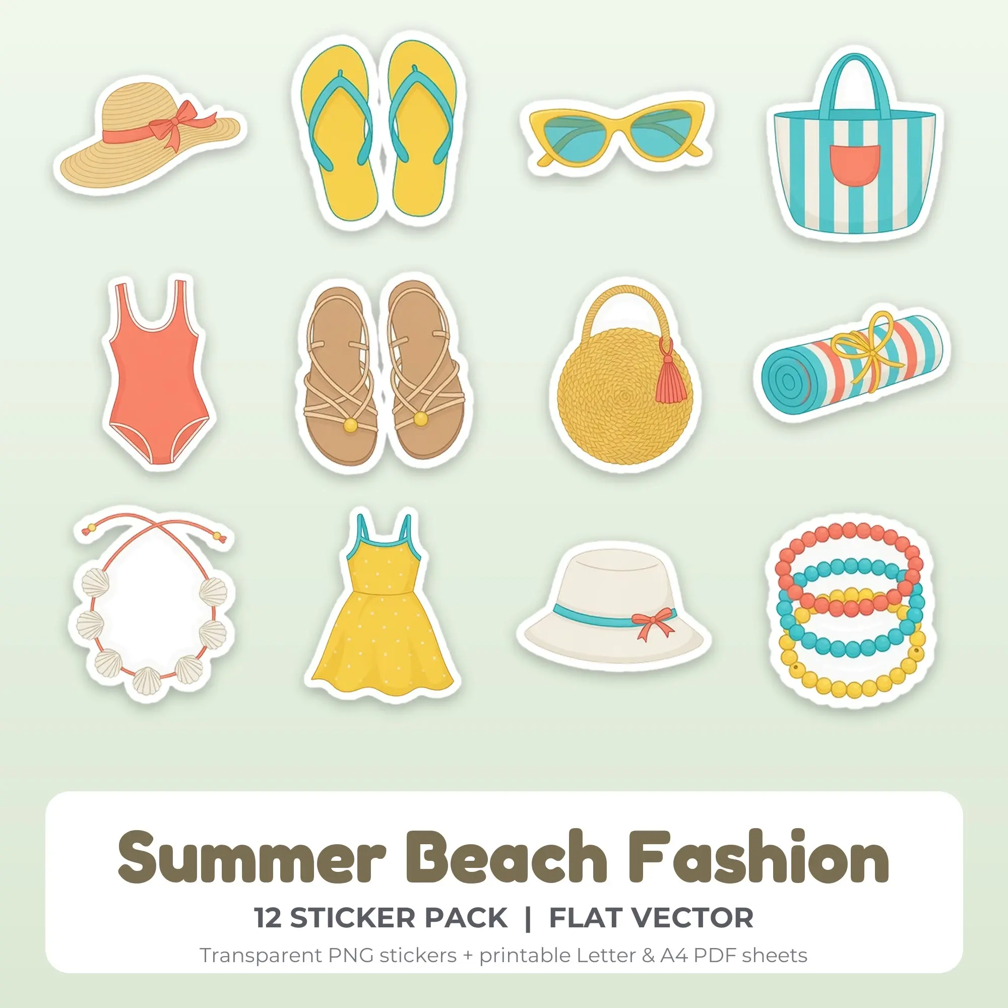 Summer Beach Fashion Sticker Pack - 12 Printable Stickers preview