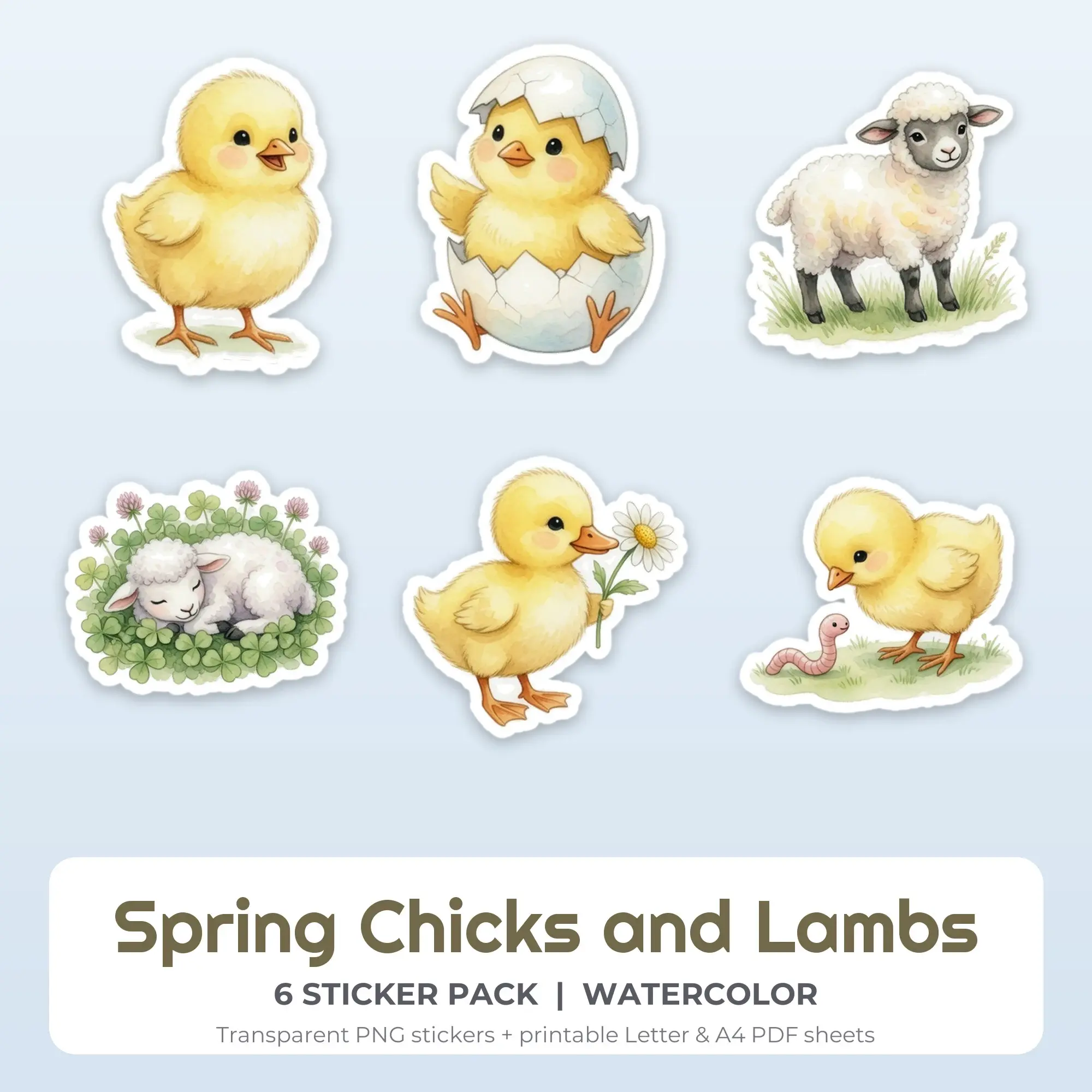 Spring Chicks and Lambs Sticker Pack - 6 Printable Stickers preview