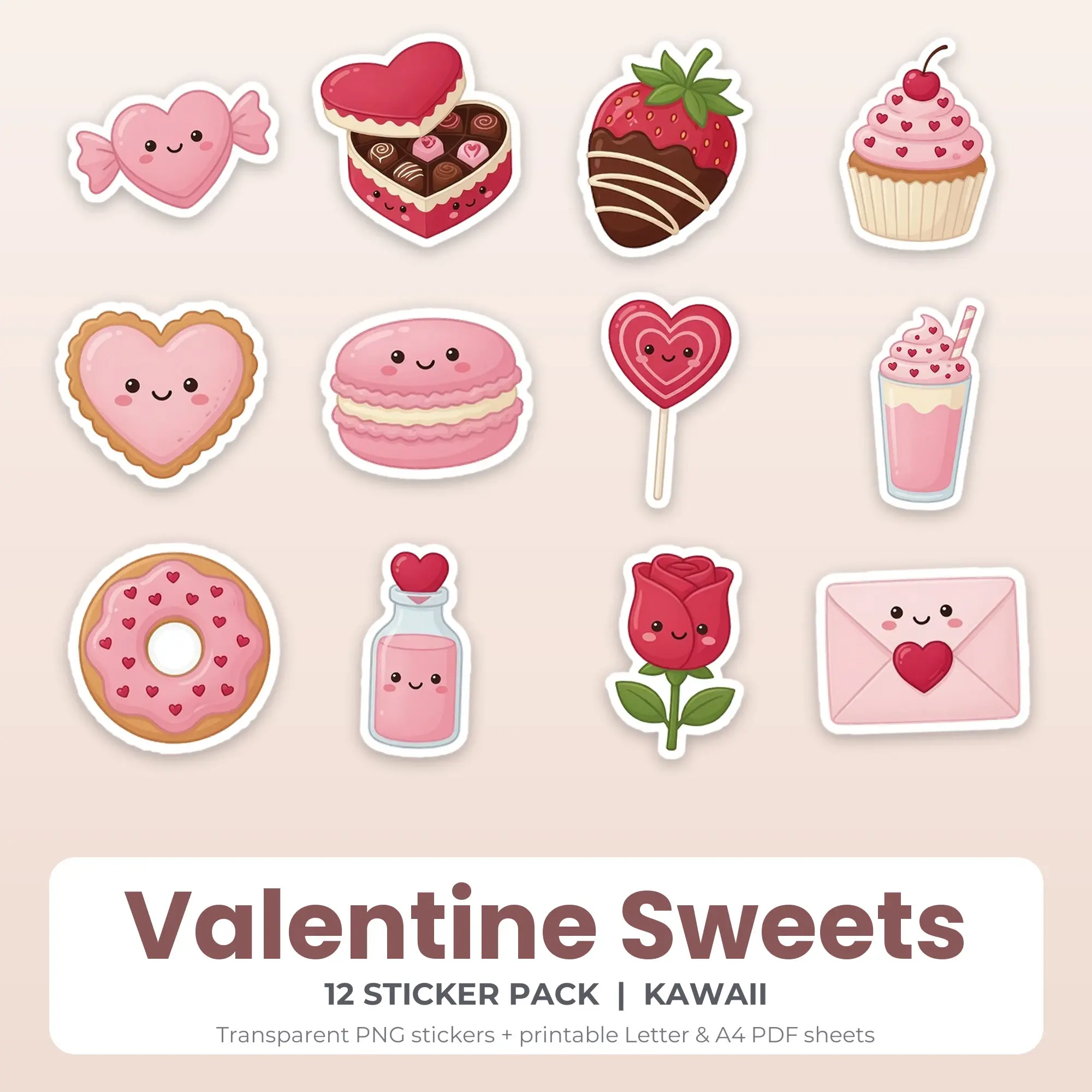 Valentine Sweets Sticker Pack - 12 Printable Stickers, preview 1 of 2