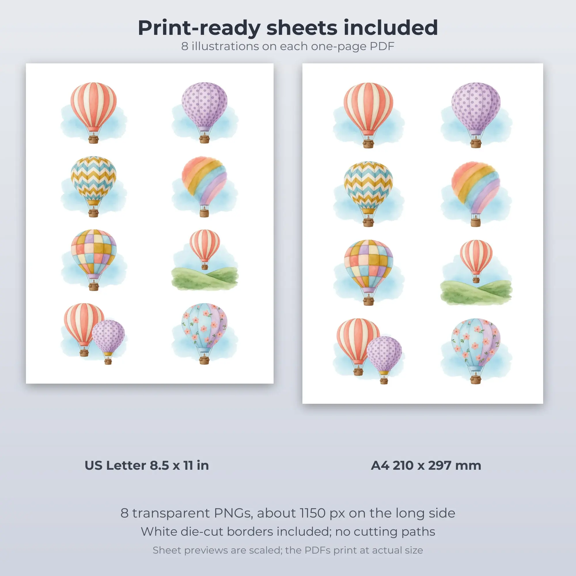 Hot Air Balloon Journeys Sticker Pack - 8 Printable Stickers, preview 2 of 2