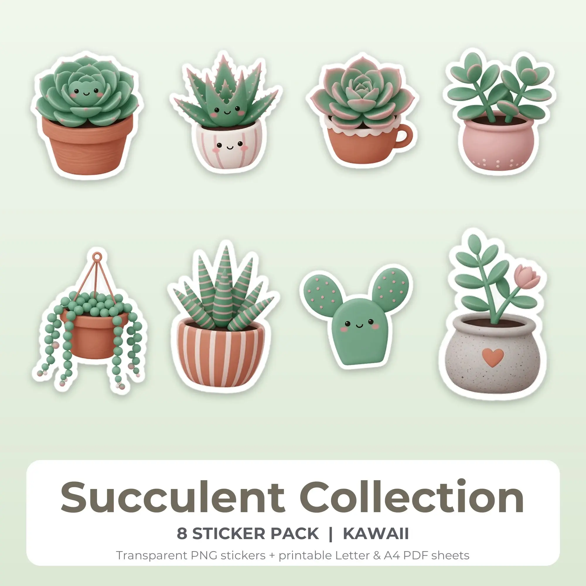 Succulent Collection Sticker Pack - 8 Printable Stickers preview