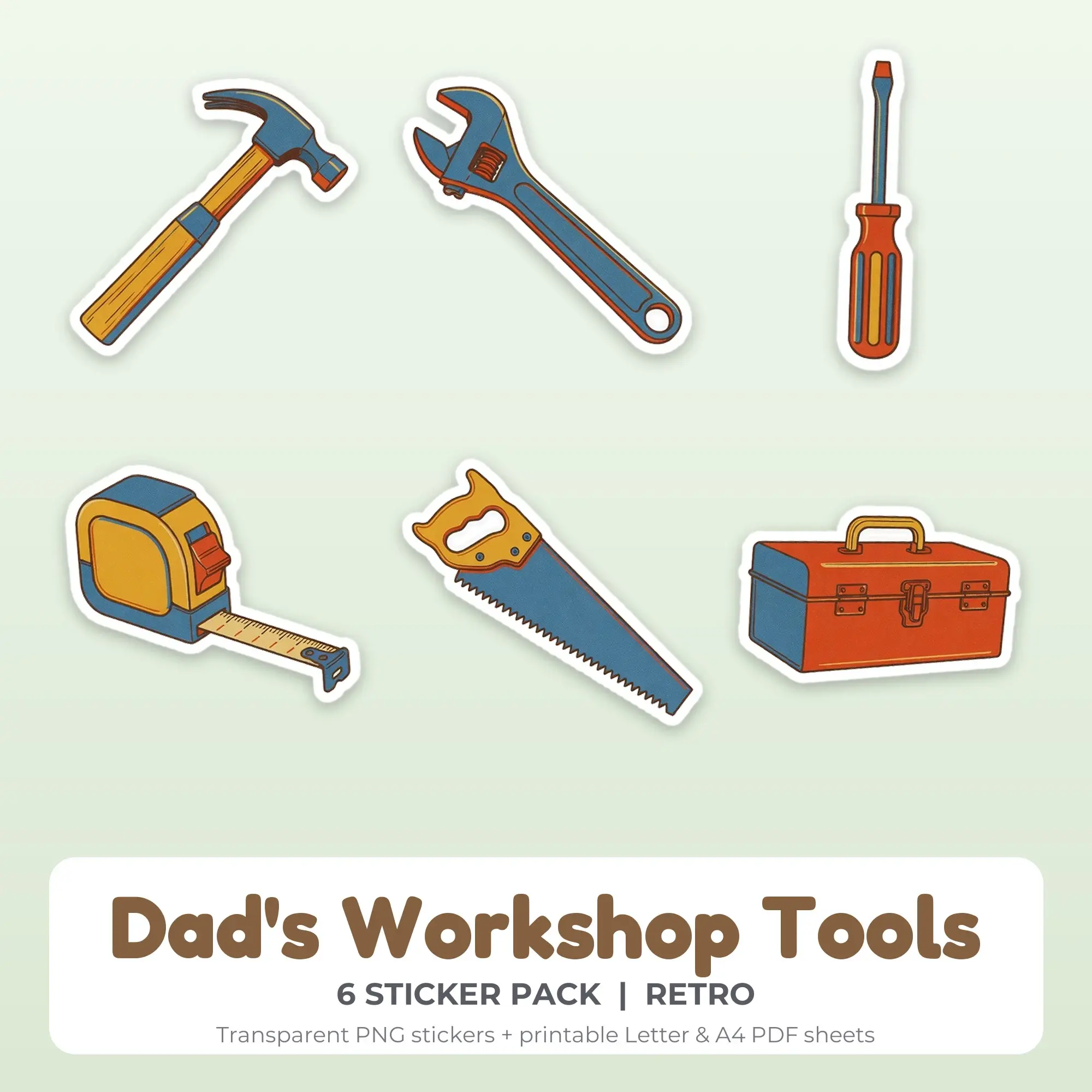 Dad's Workshop Tools Sticker Pack - 6 Printable Stickers preview