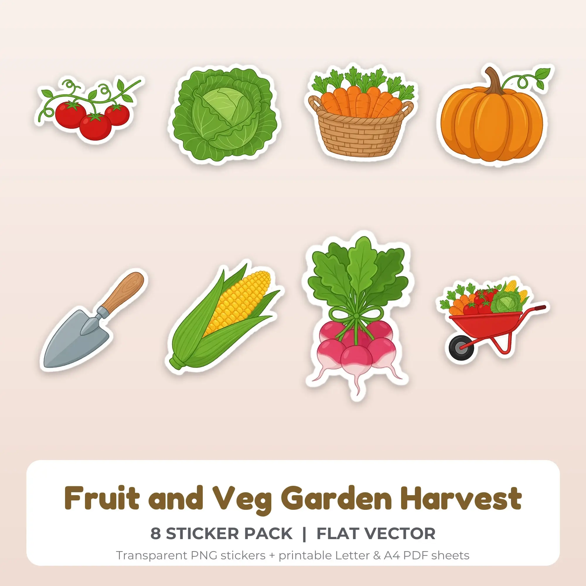 Fruit and Veg Garden Harvest Sticker Pack - 8 Printable Stickers preview