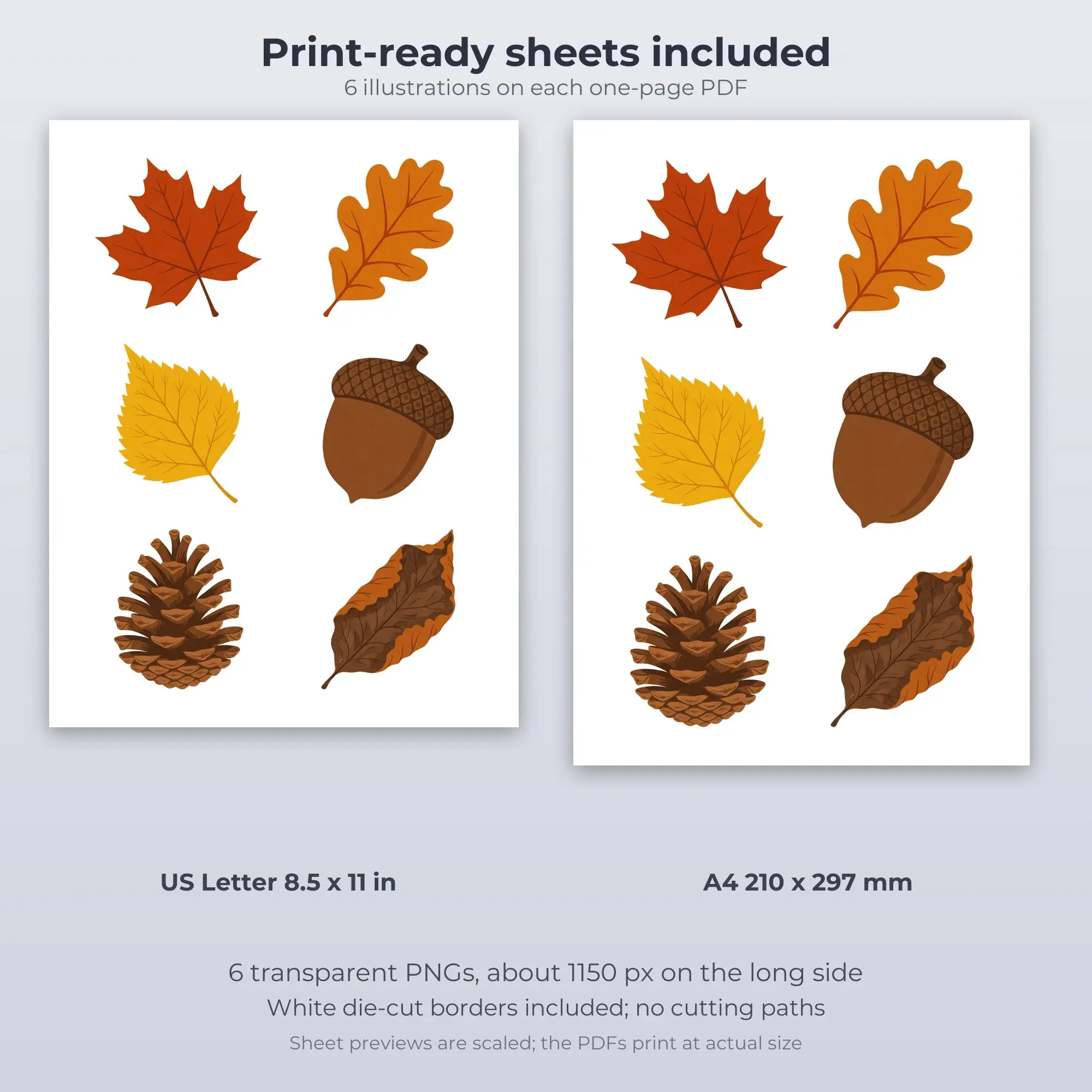 Retro Autumn Leaf Collection Sticker Set - 6 Printable PNG, preview 2 of 2