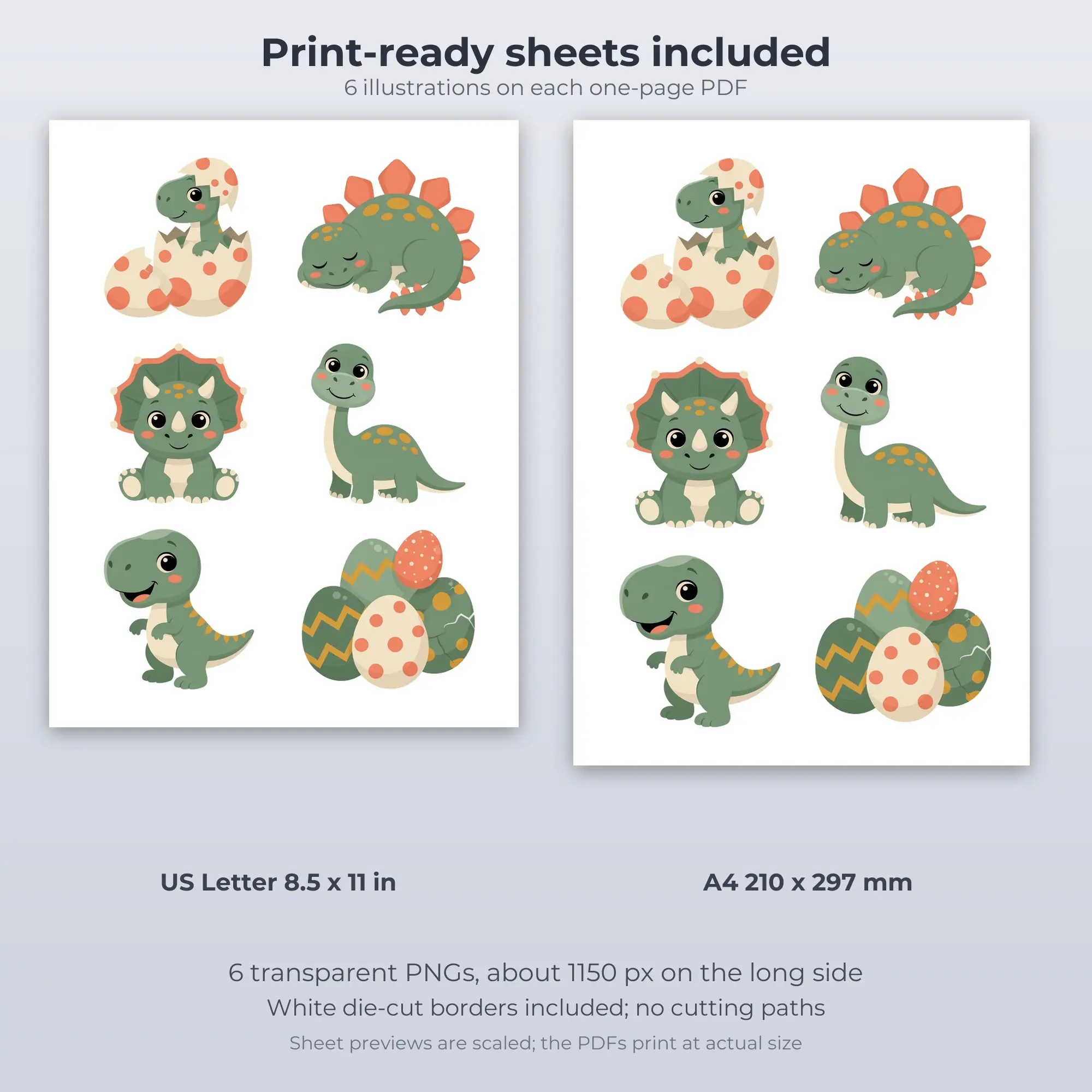 6 Baby Dinosaurs Stickers - Printable Sticker Sheet PDF, preview 2 of 2