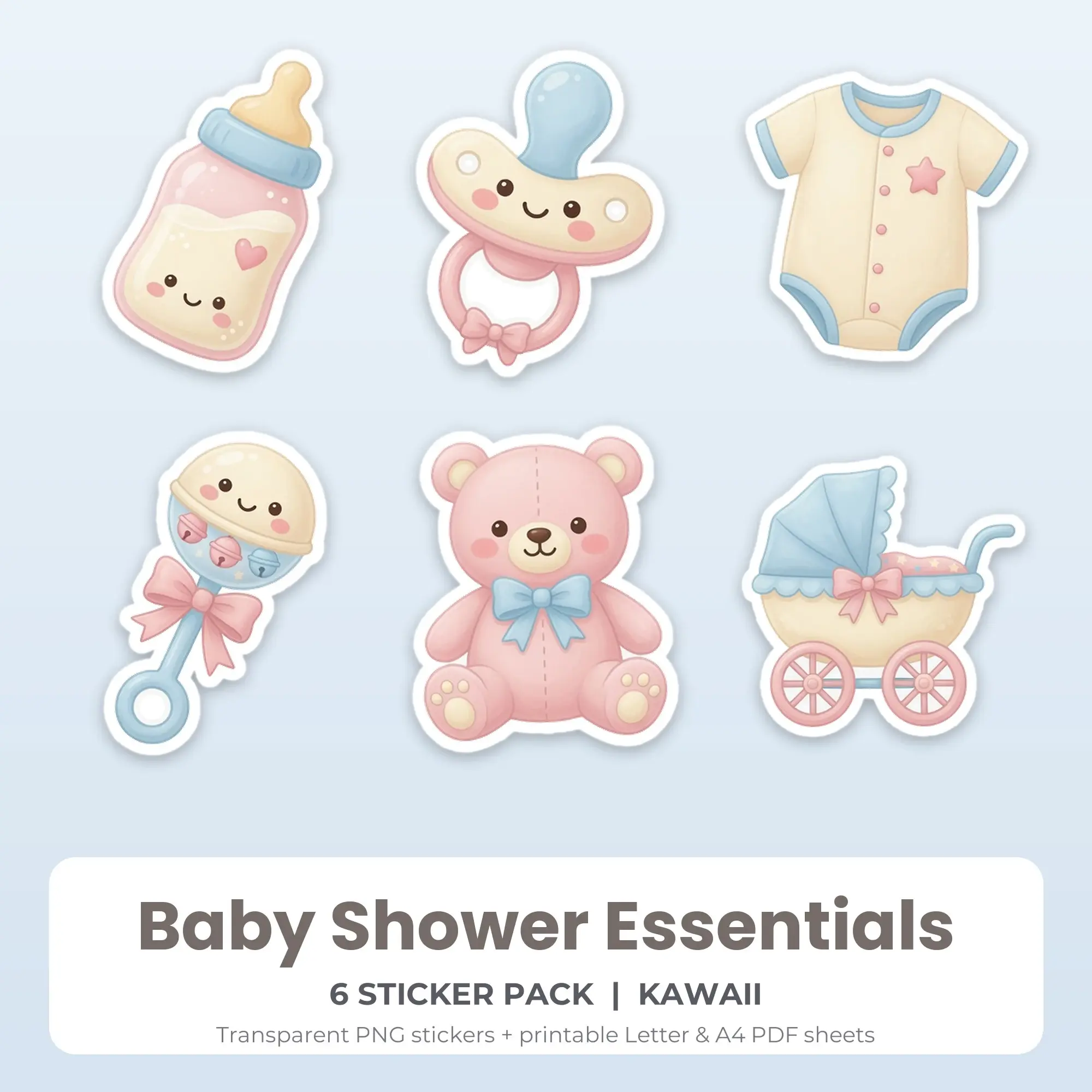 Baby Shower Essentials Sticker Pack - 6 Printable Stickers preview