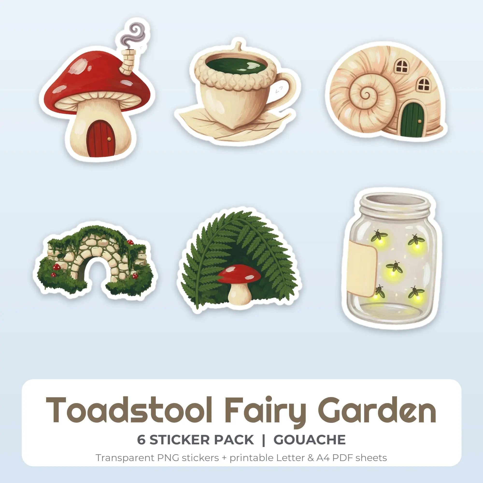 Toadstool Fairy Garden Sticker Pack - 6 Printable Stickers preview