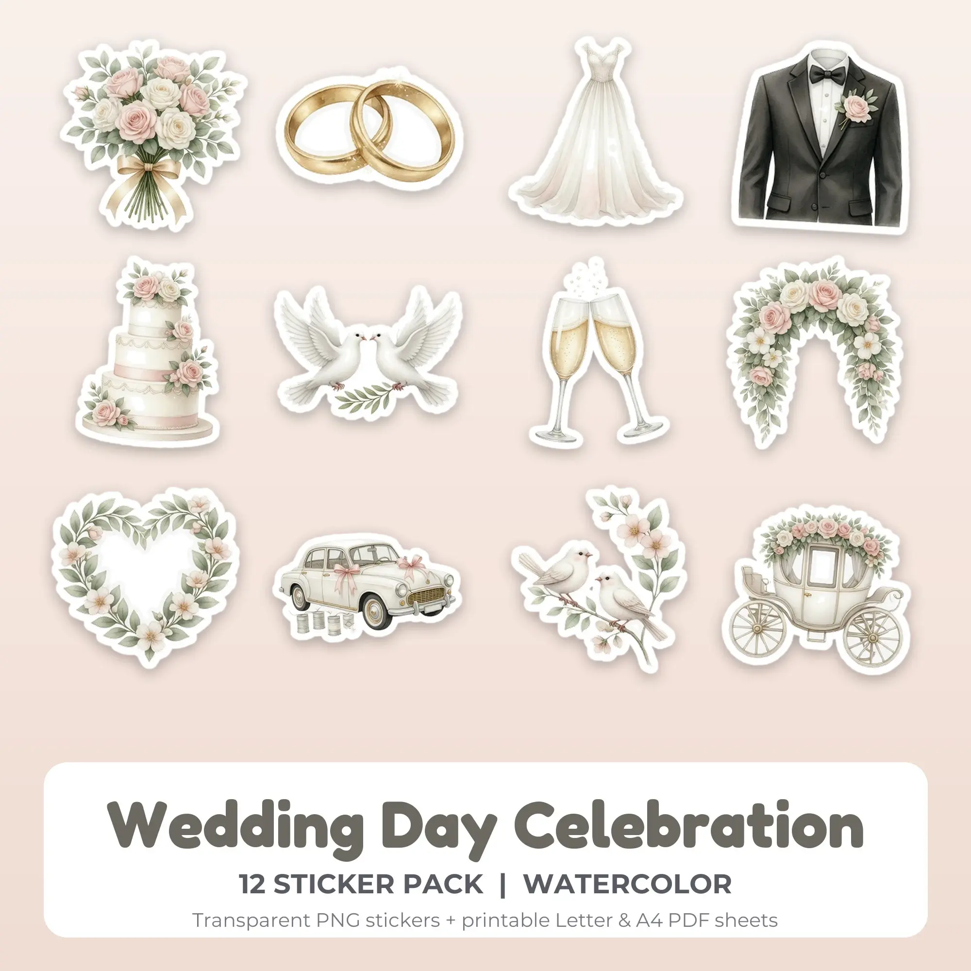 Wedding Day Celebration Sticker Pack - 12 Printable Stickers preview