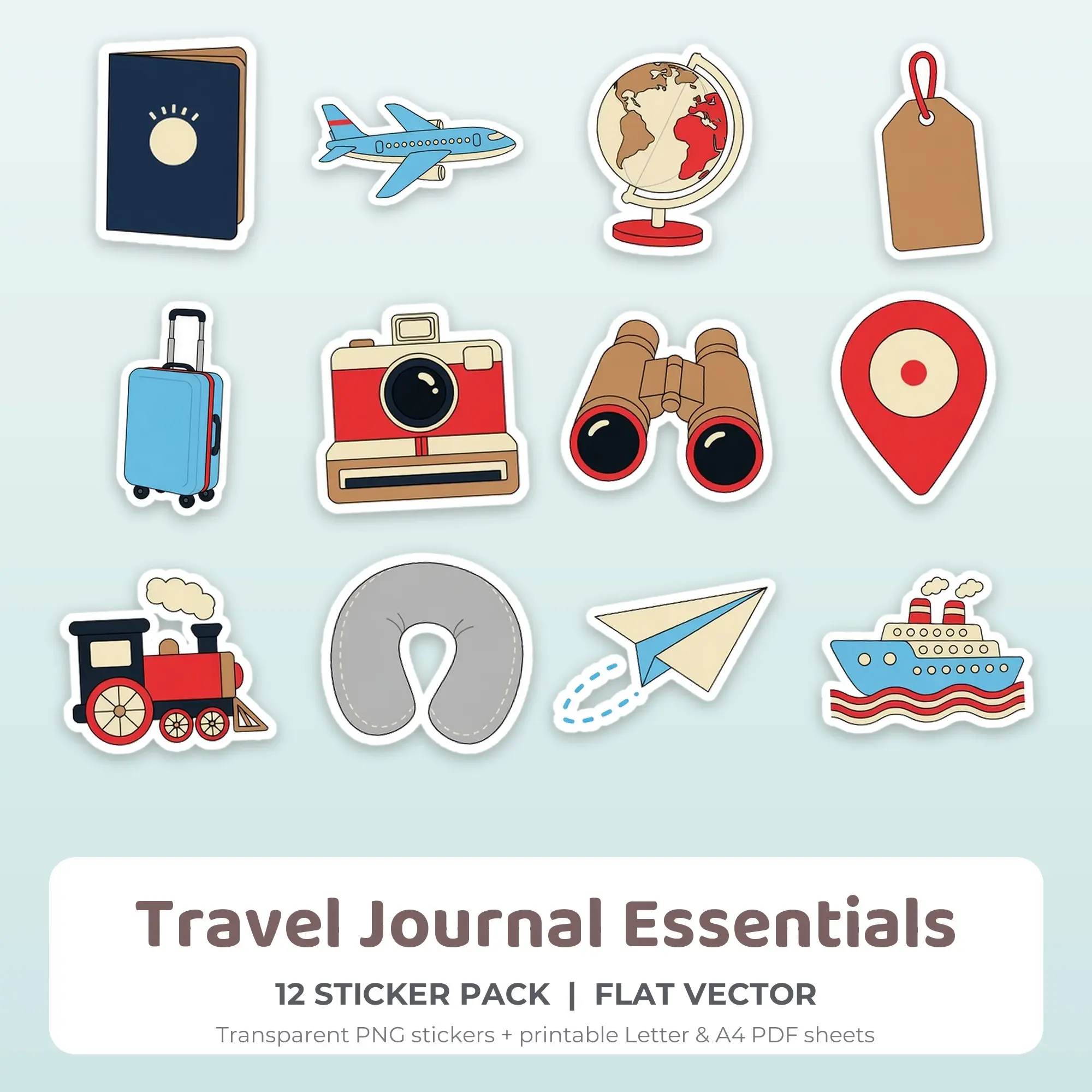 Travel Journal Essentials Sticker Pack - 12 Printable Stickers preview