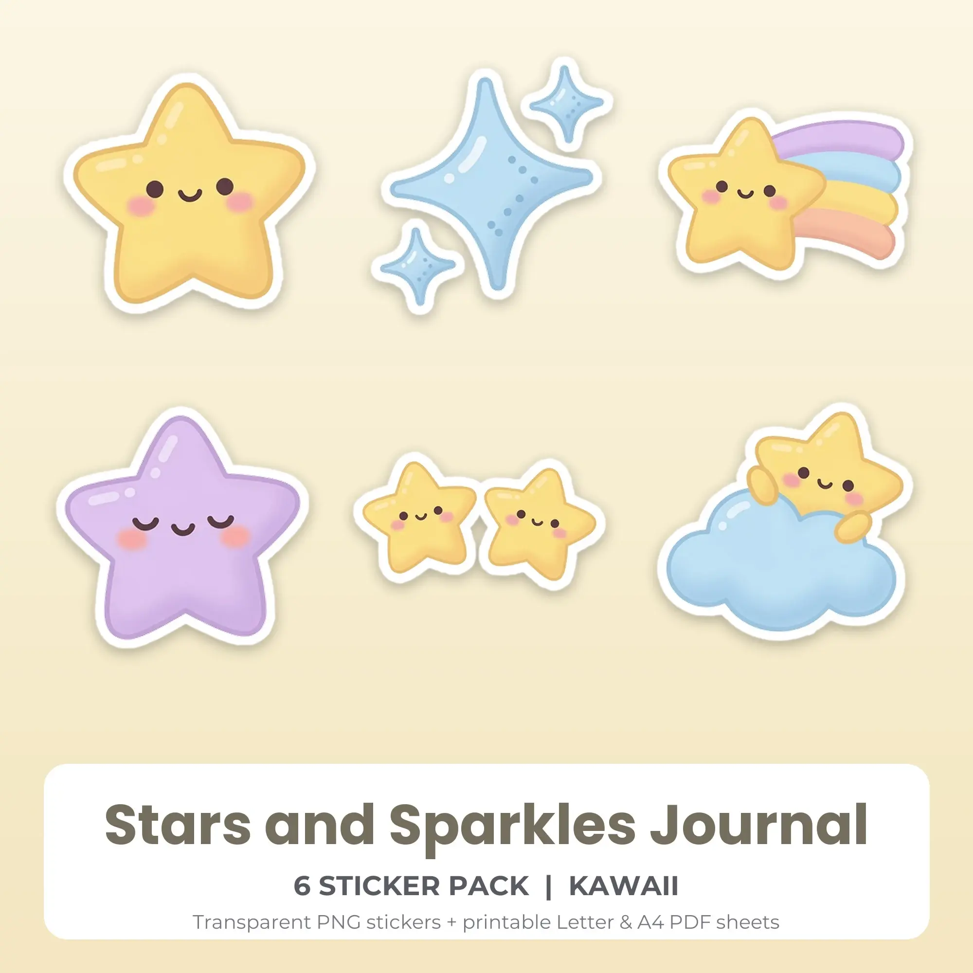 Stars and Sparkles Journal Printable Stickers - 6 Die-Cut PNG + PDF preview
