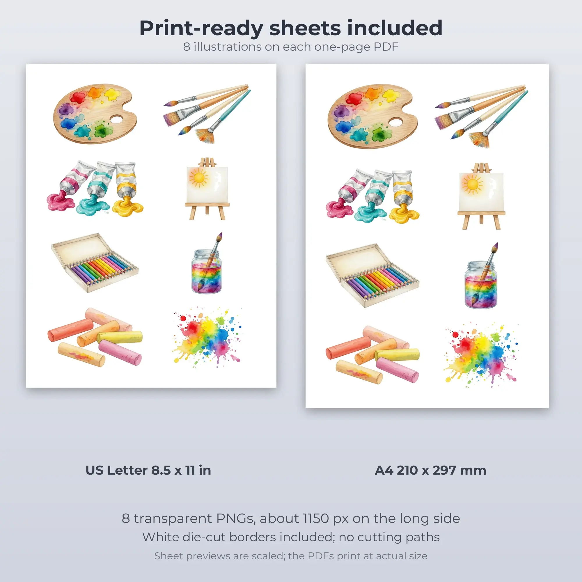 Art Class Supplies Stickers, 8 PNG + Printable PDF Sheet, preview 2 of 2