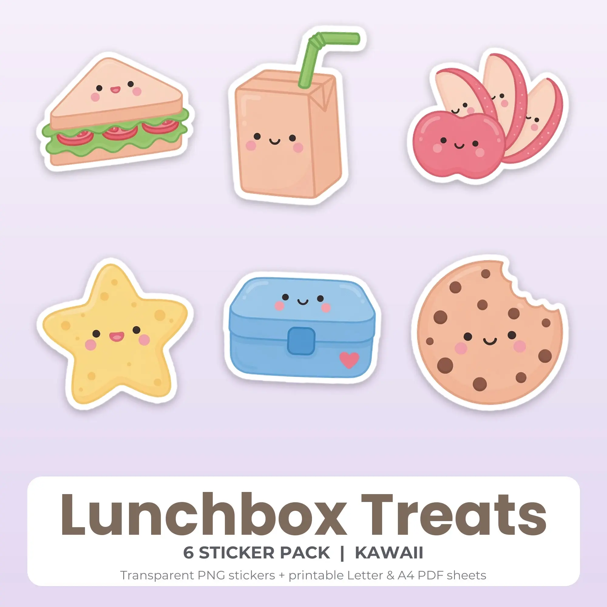 6 Lunchbox Treats Stickers - Printable Sticker Sheet PDF preview