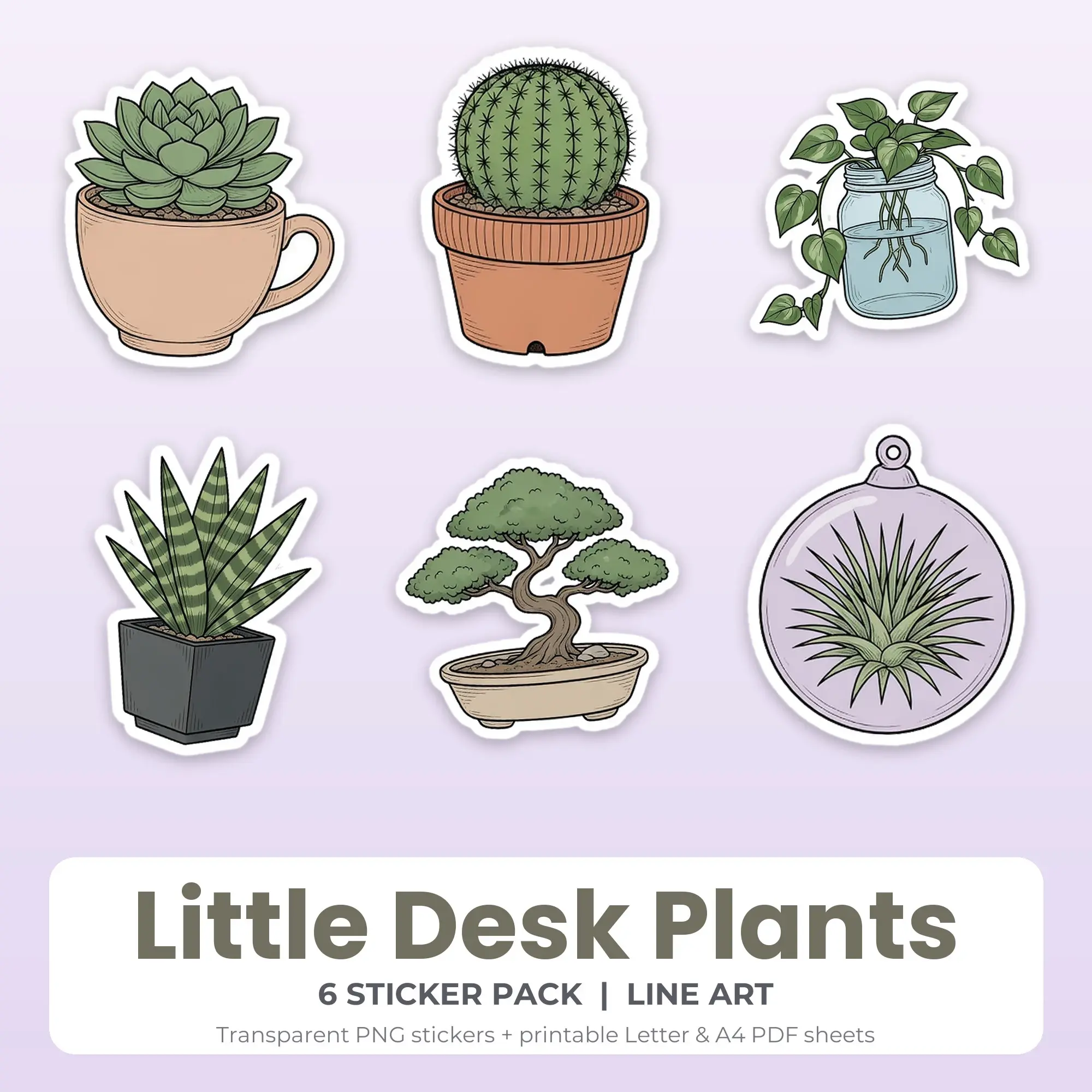 Little Desk Plants Sticker Pack - 6 Printable Stickers preview