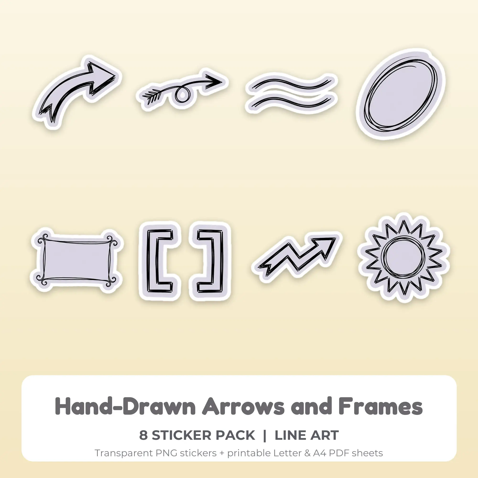 Hand-Drawn Arrows and Frames Sticker Pack - 8 Printable Stickers preview