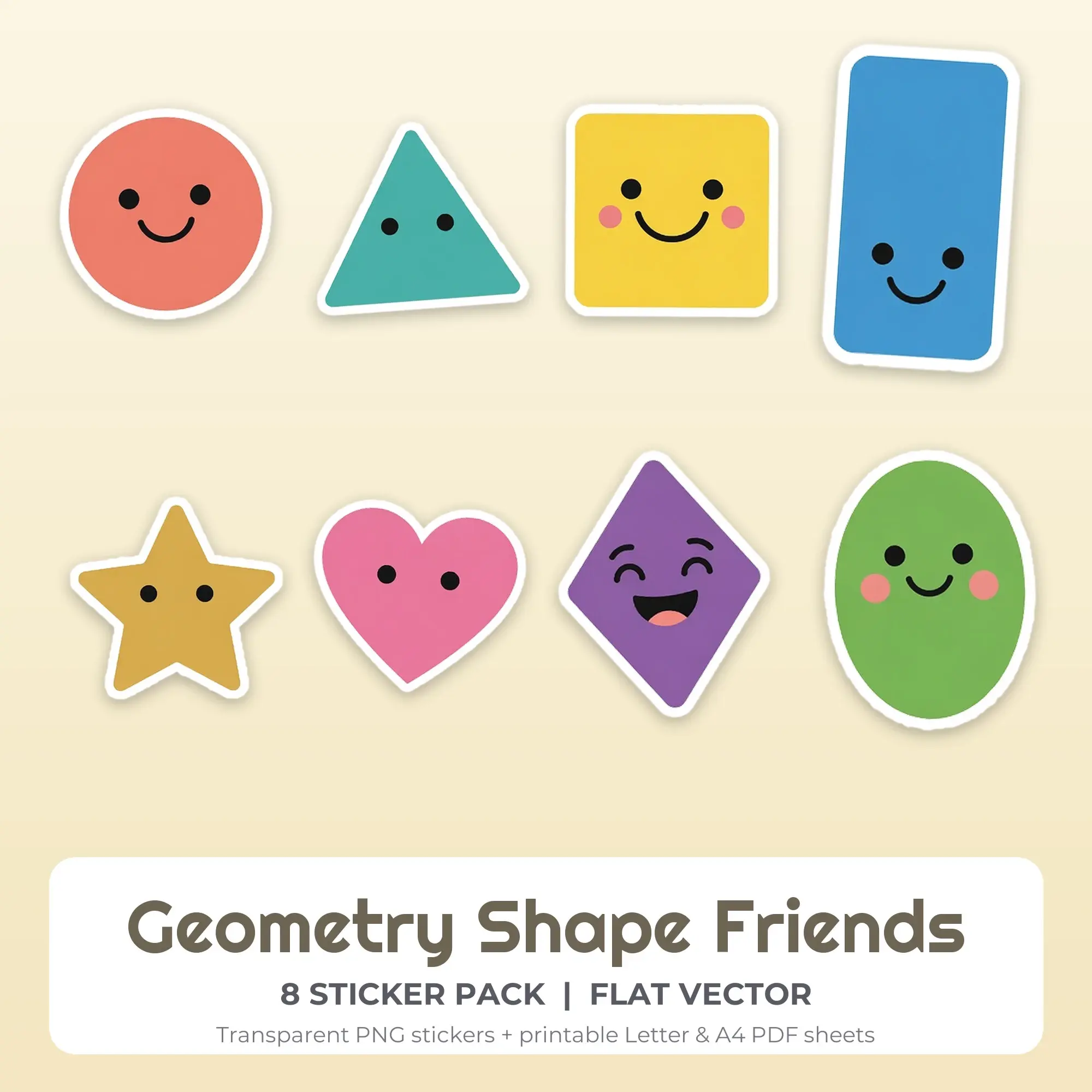 Flat Vector Geometry Shape Friends Sticker Set - 8 Printable PNG preview