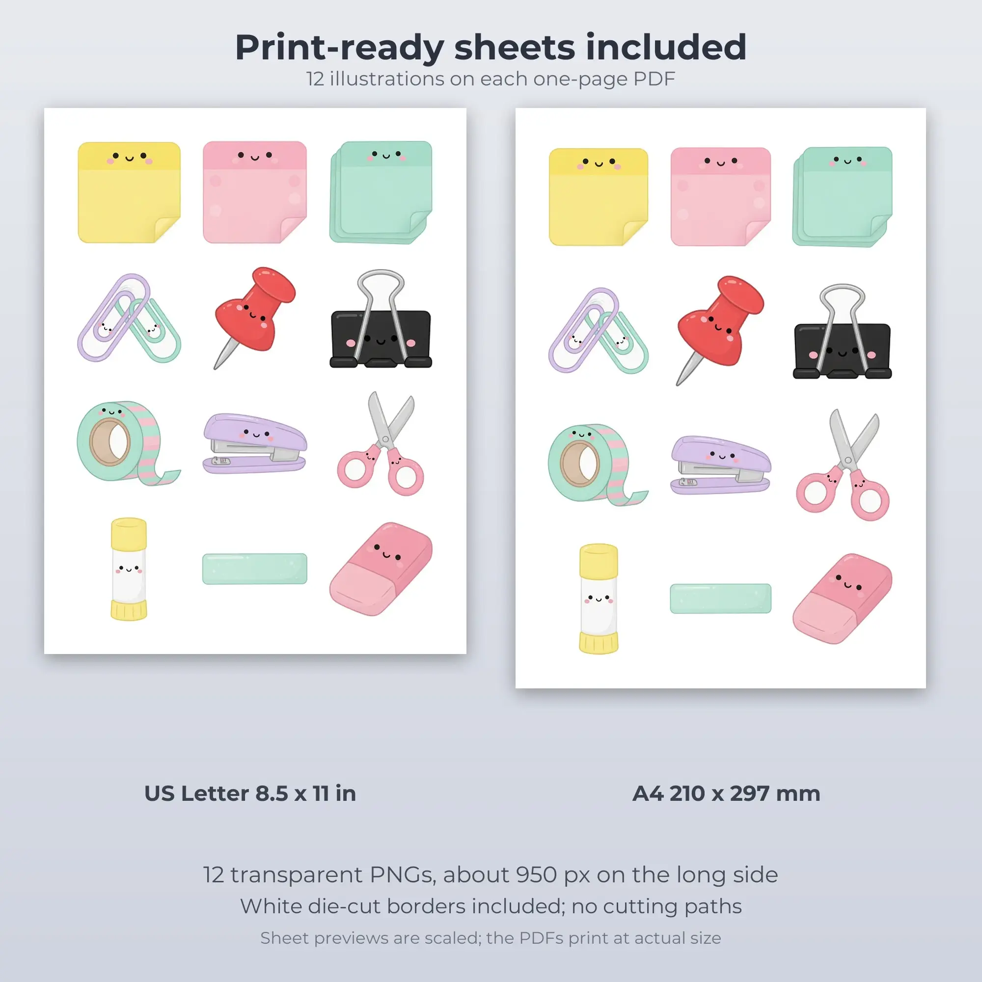 12 Sticky Notes and Paper Clips Stickers - Printable Sticker Sheet PDF, preview 2 of 2