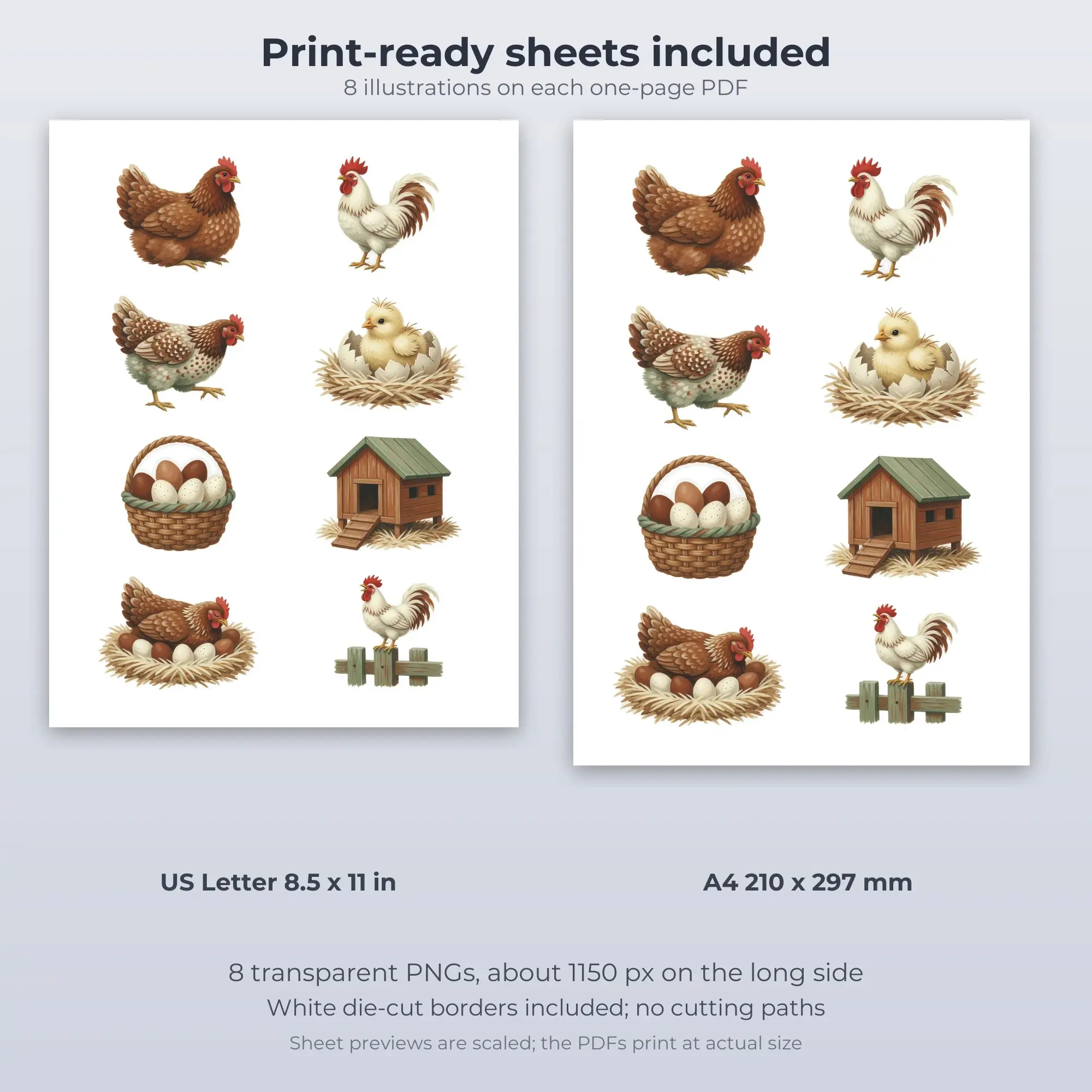 Chicken Coop Stickers, 8 PNG + Printable PDF Sheet, preview 2 of 2