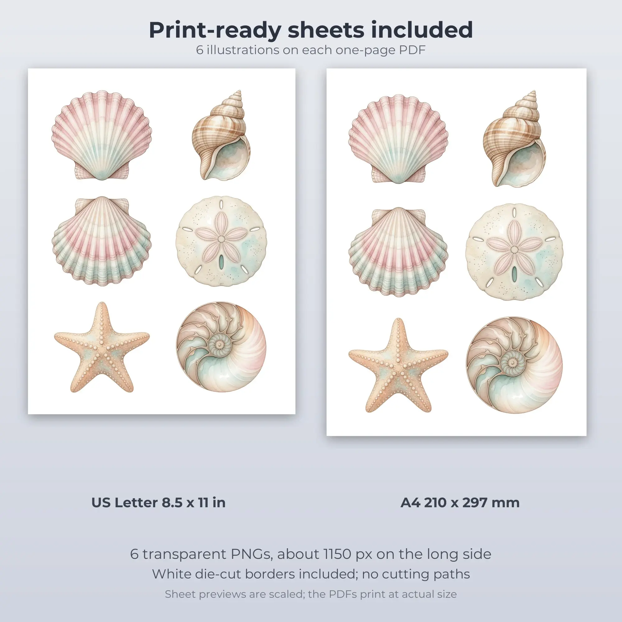 6 Seashell Trinkets Stickers - Printable Sticker Sheet PDF, preview 2 of 2