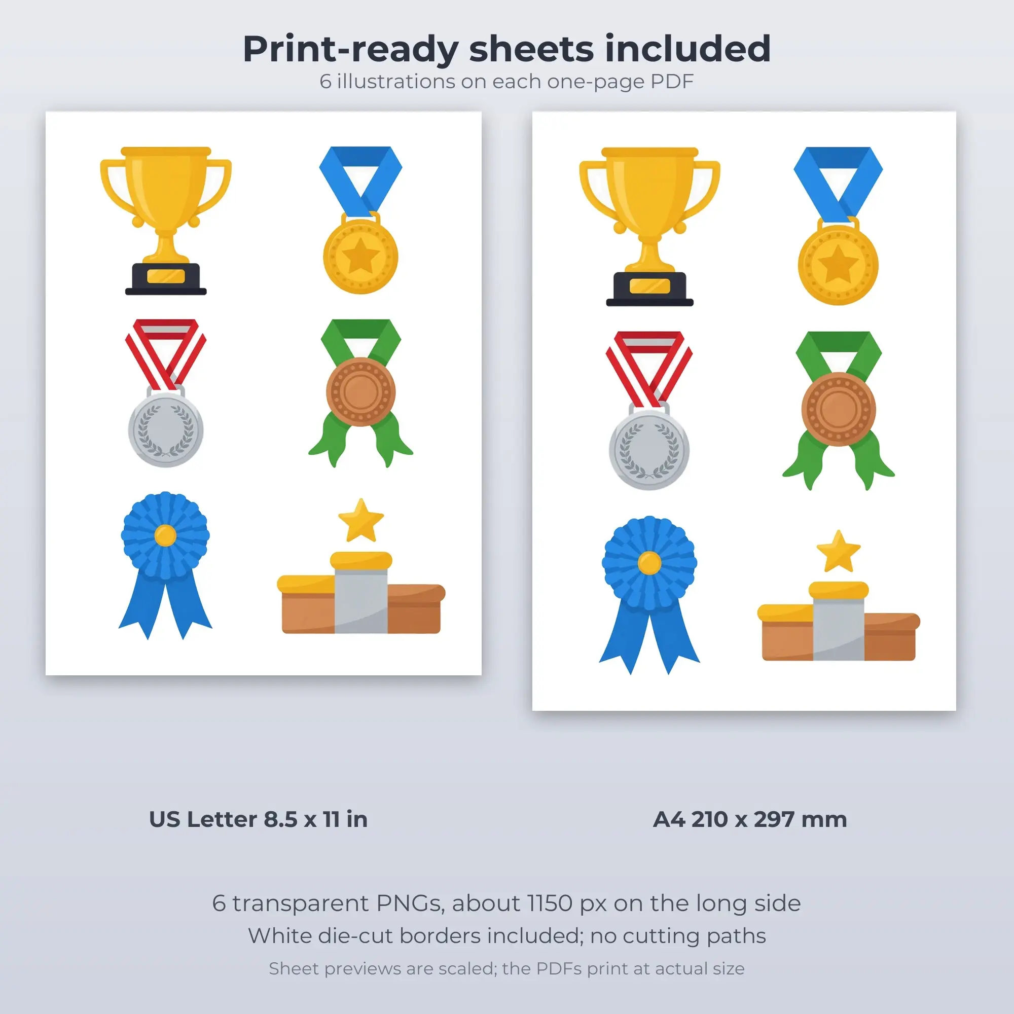 6 Trophy and Medal Awards Stickers - Printable Sticker Sheet PDF, preview 2 of 2