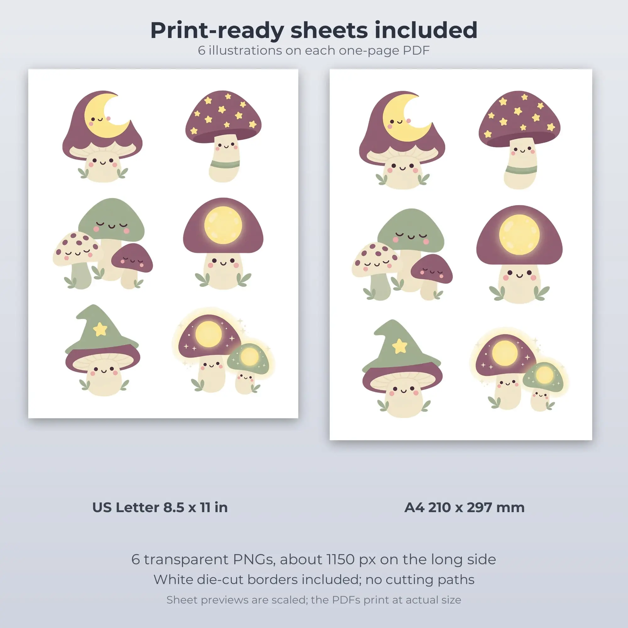 Witchy Mushrooms and Moons Sticker Pack - 6 Printable Stickers, preview 2 of 2