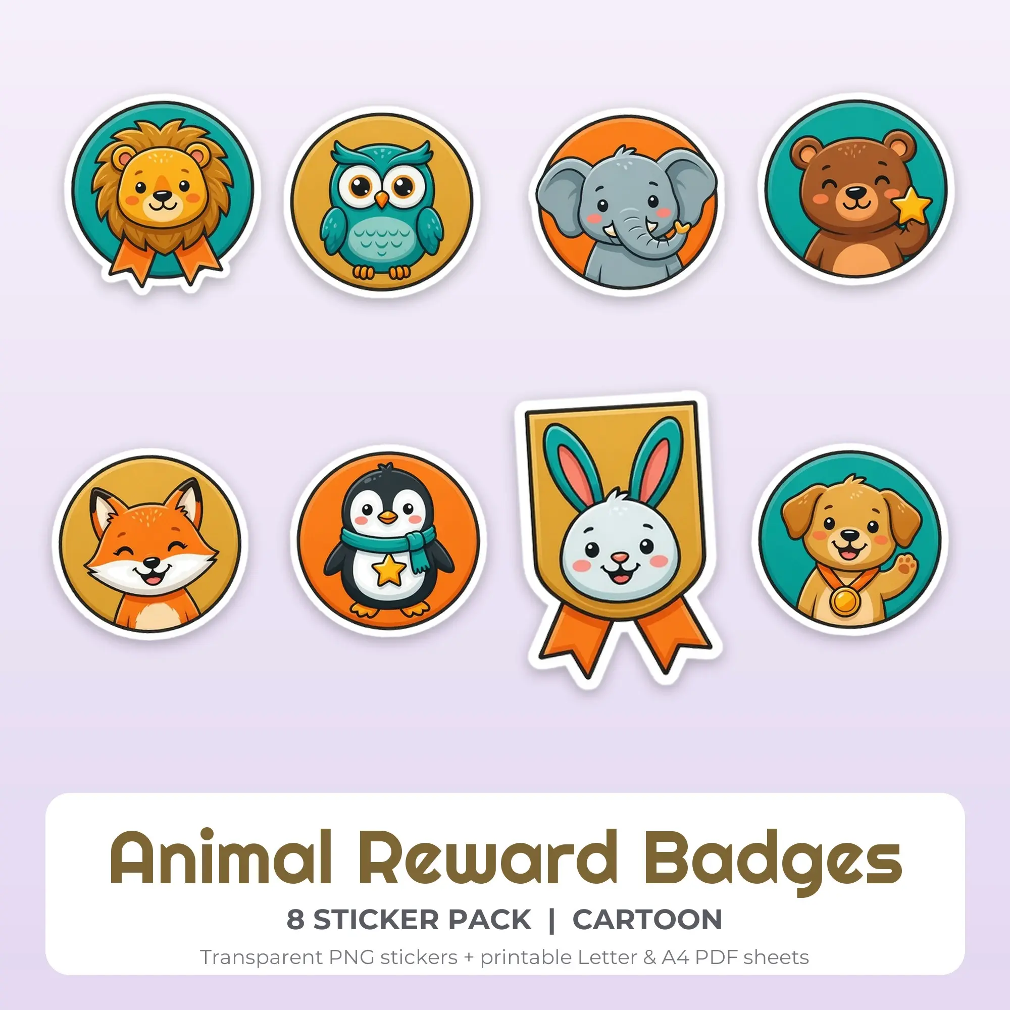 Animal Reward Badges Sticker Pack - 8 Printable Stickers preview