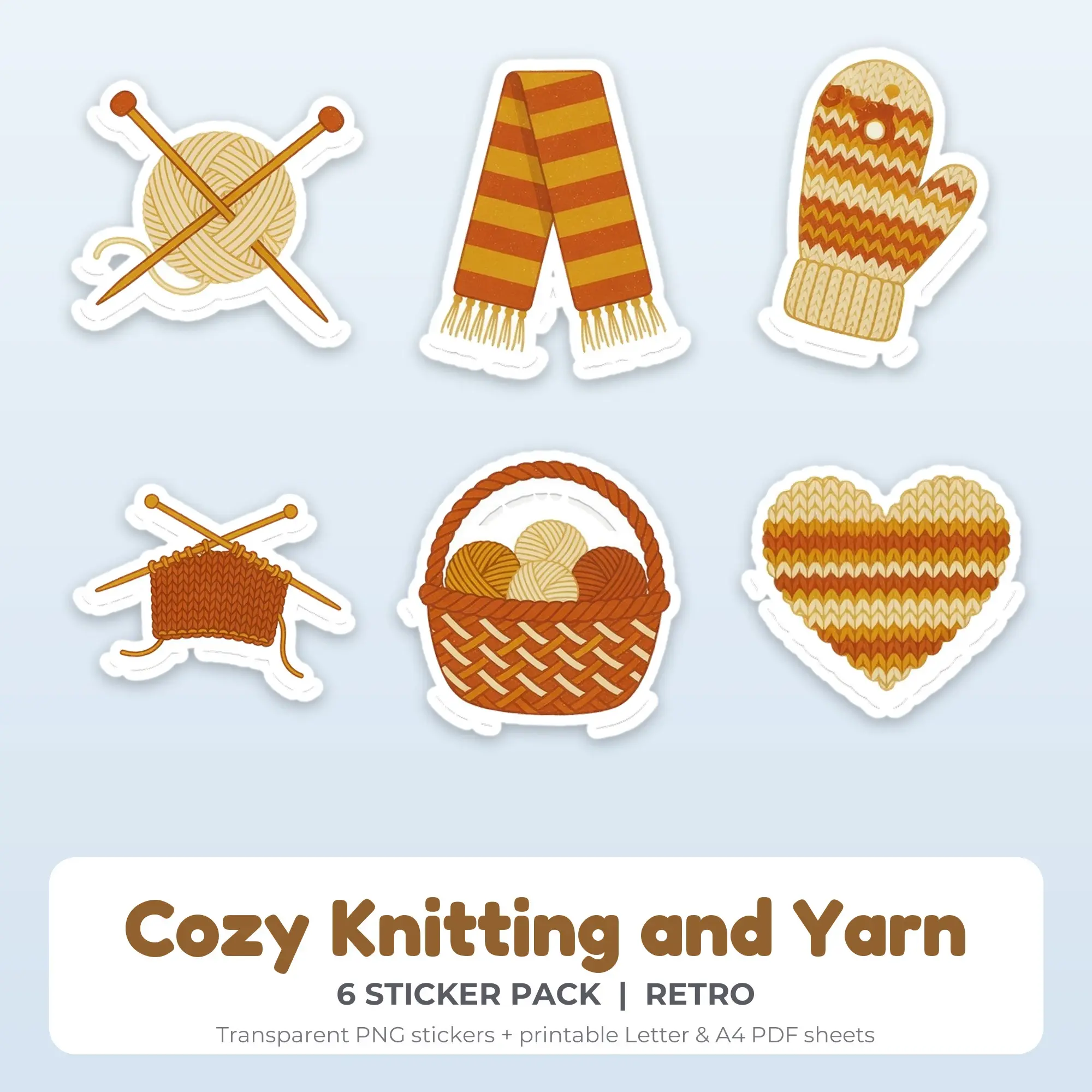 Cozy Knitting and Yarn Sticker Pack - 6 Printable Stickers preview