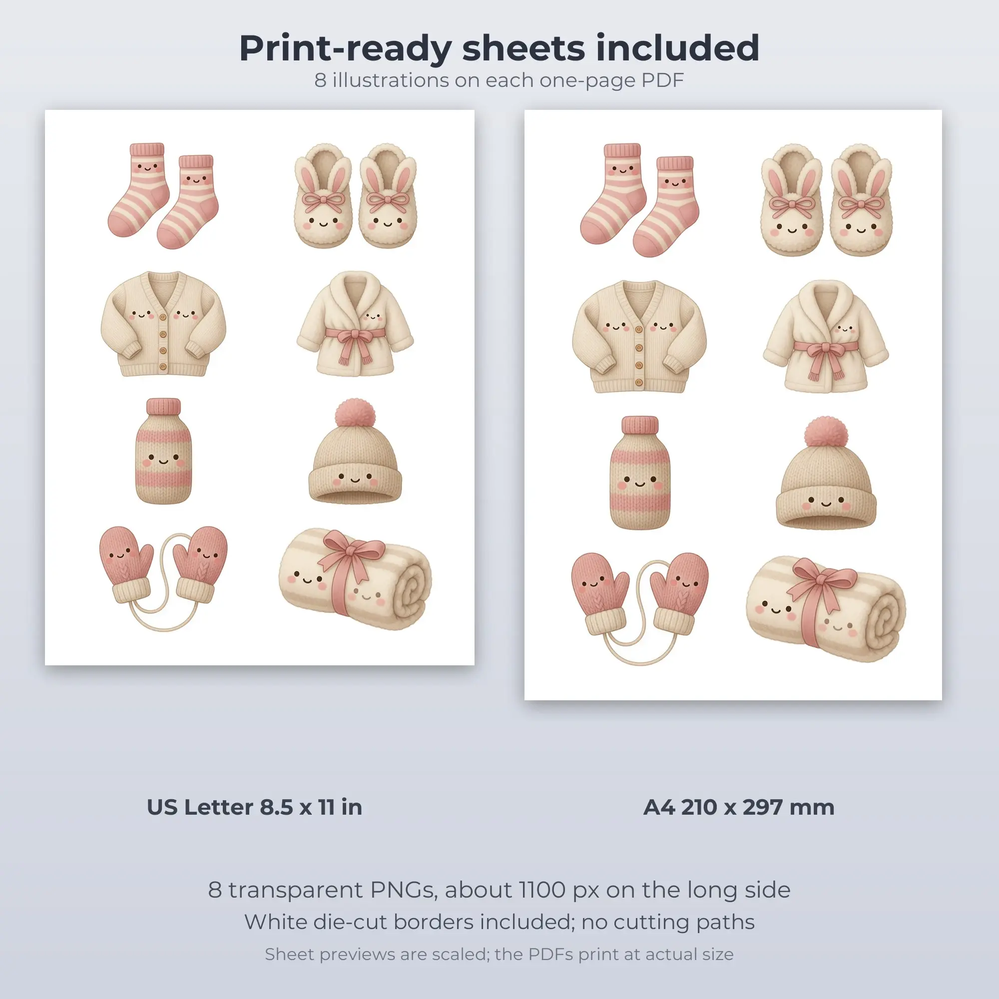 8 Cozy Socks and Slippers Stickers - Printable Sticker Sheet PDF, preview 2 of 2
