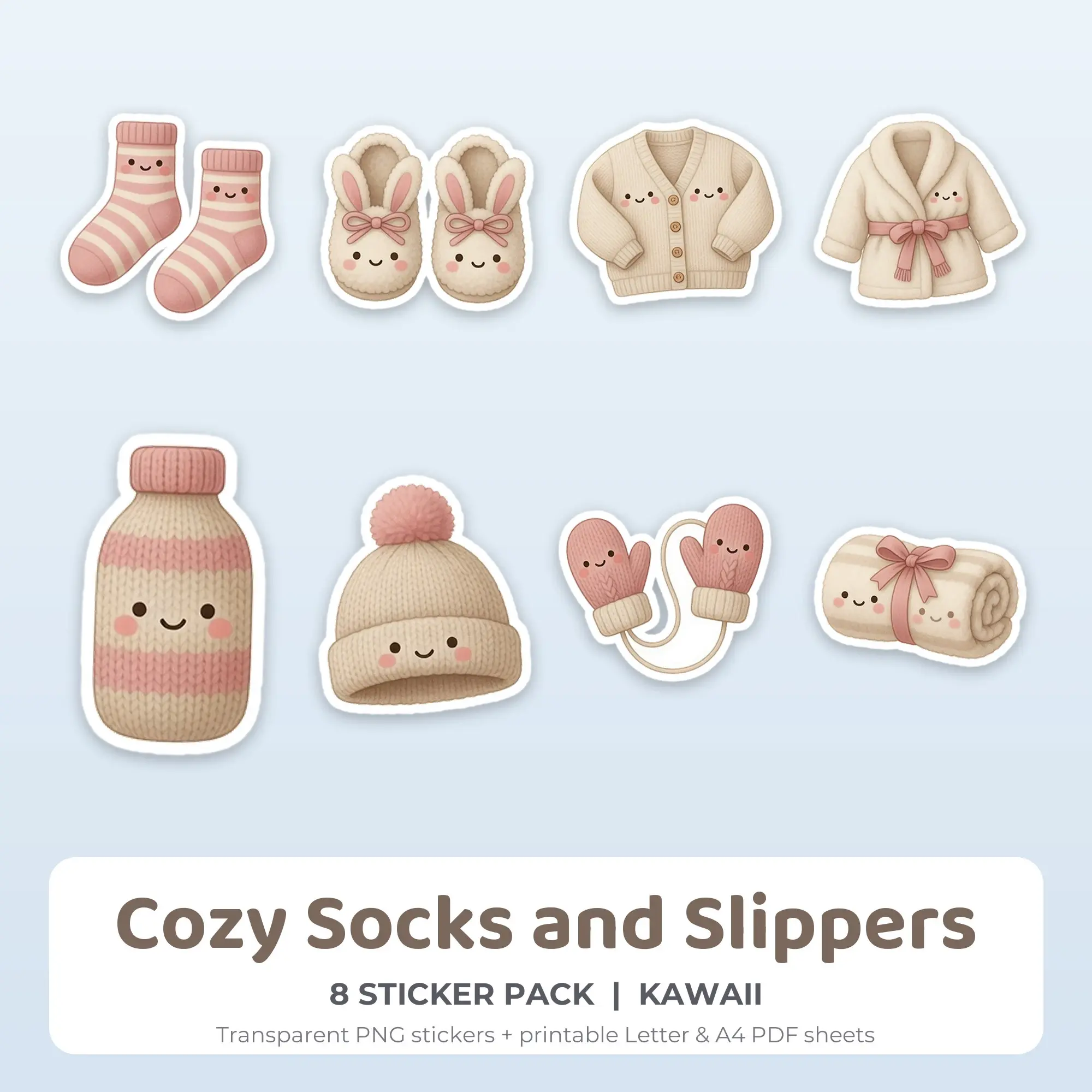 8 Cozy Socks and Slippers Stickers - Printable Sticker Sheet PDF preview