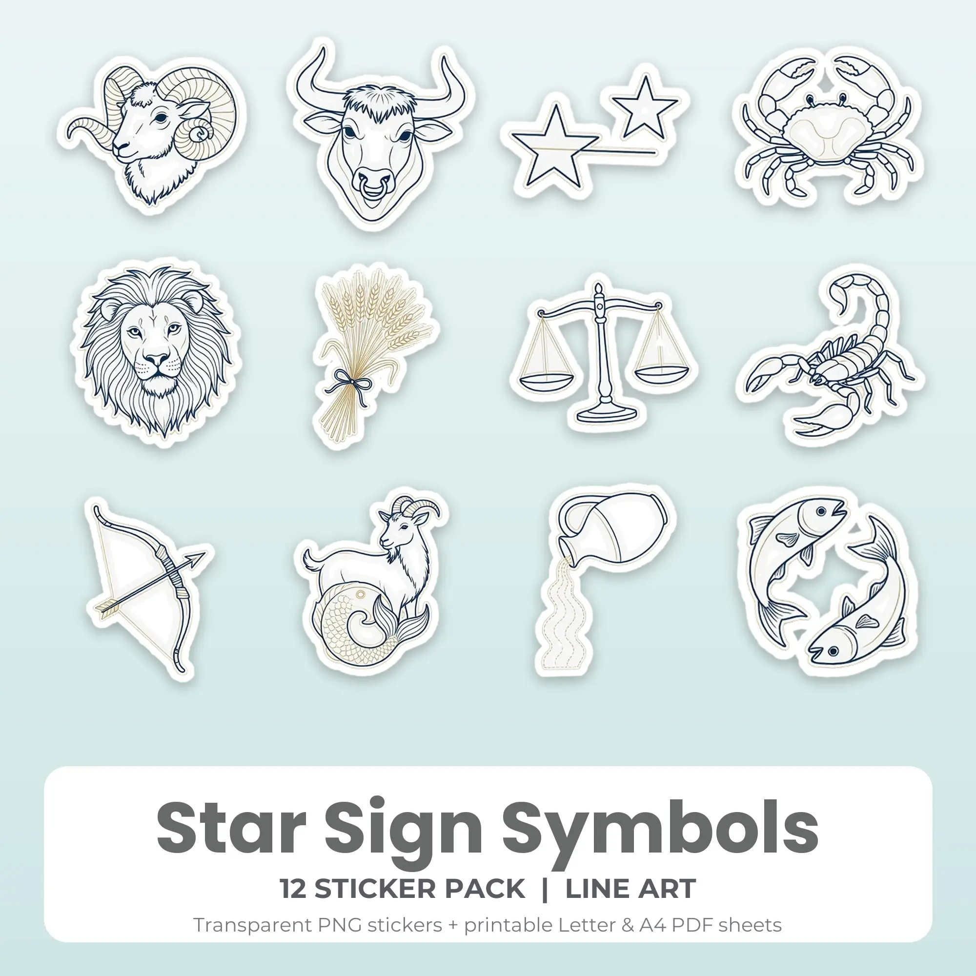 Star Sign Symbols Sticker Pack - 12 Printable Stickers preview