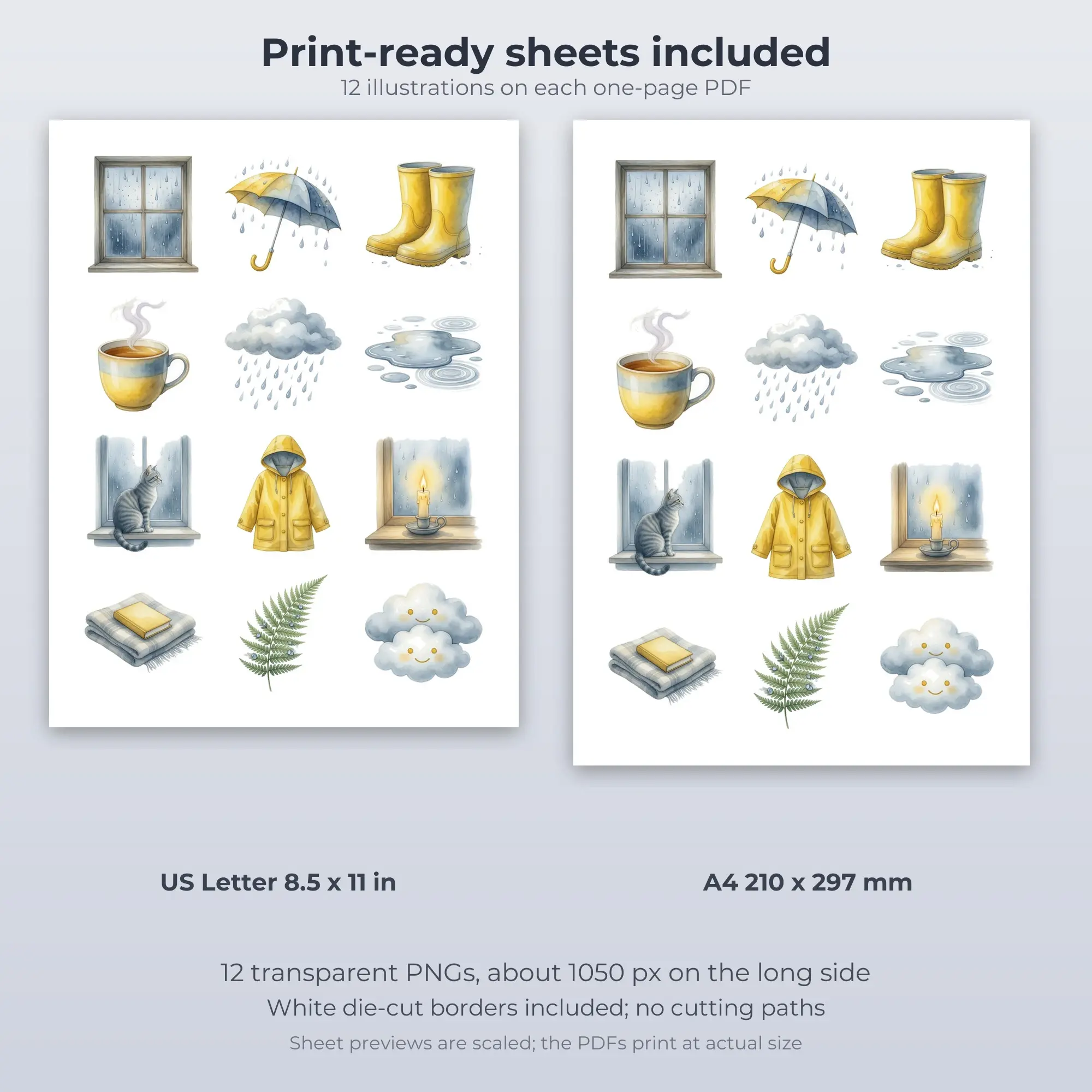 12 Rainy Day Indoors Stickers - Printable Sticker Sheet PDF, preview 2 of 2