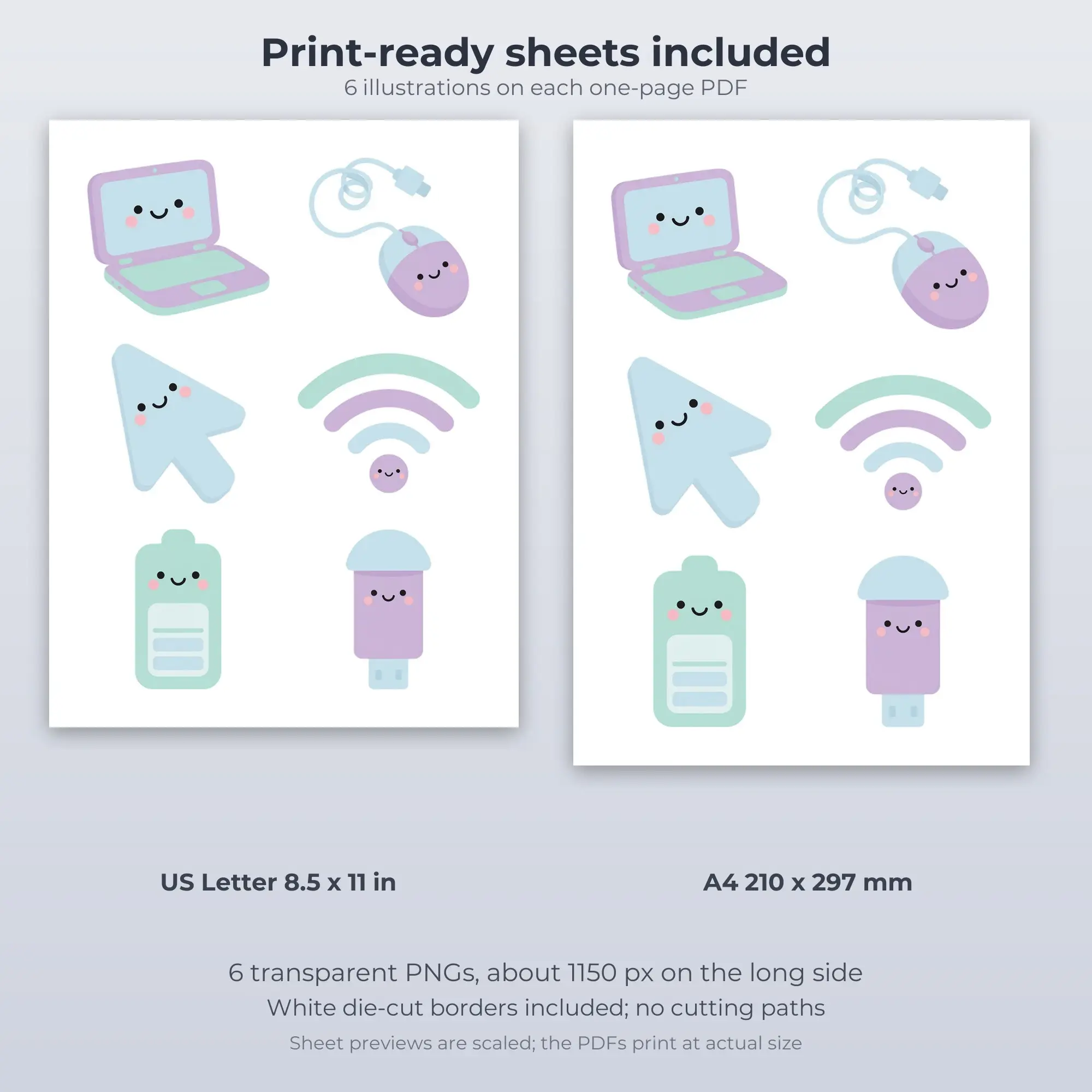 Kawaii Coding Icons Sticker Pack - 6 Printable Stickers, preview 2 of 2