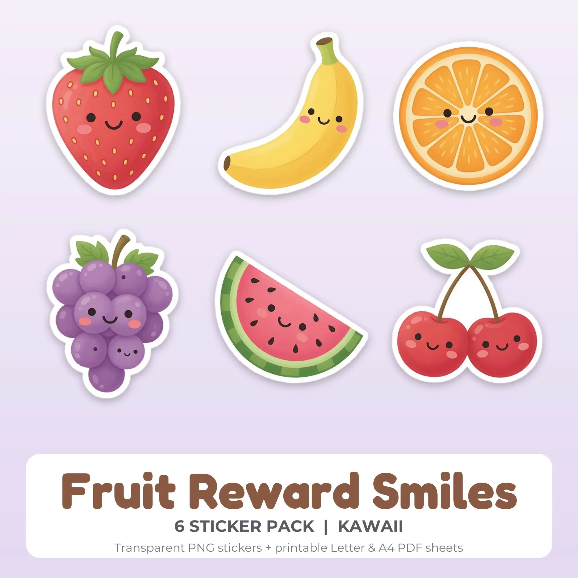 Fruit Reward Smiles Sticker Pack - 6 Printable Stickers preview