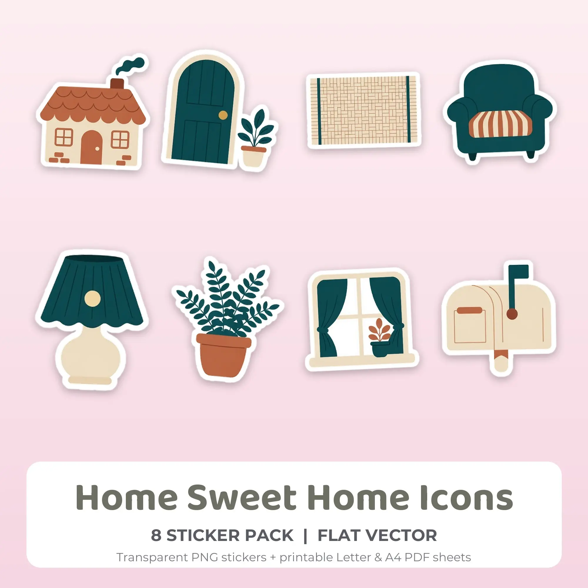 Home Sweet Home Icons Sticker Pack - 8 Printable Stickers preview