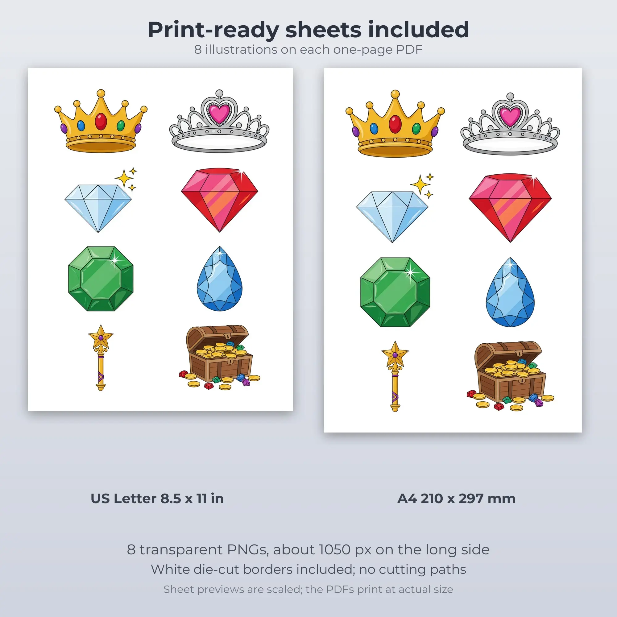 Crown and Gem Rewards Sticker Pack - 8 Printable Stickers, preview 2 of 2
