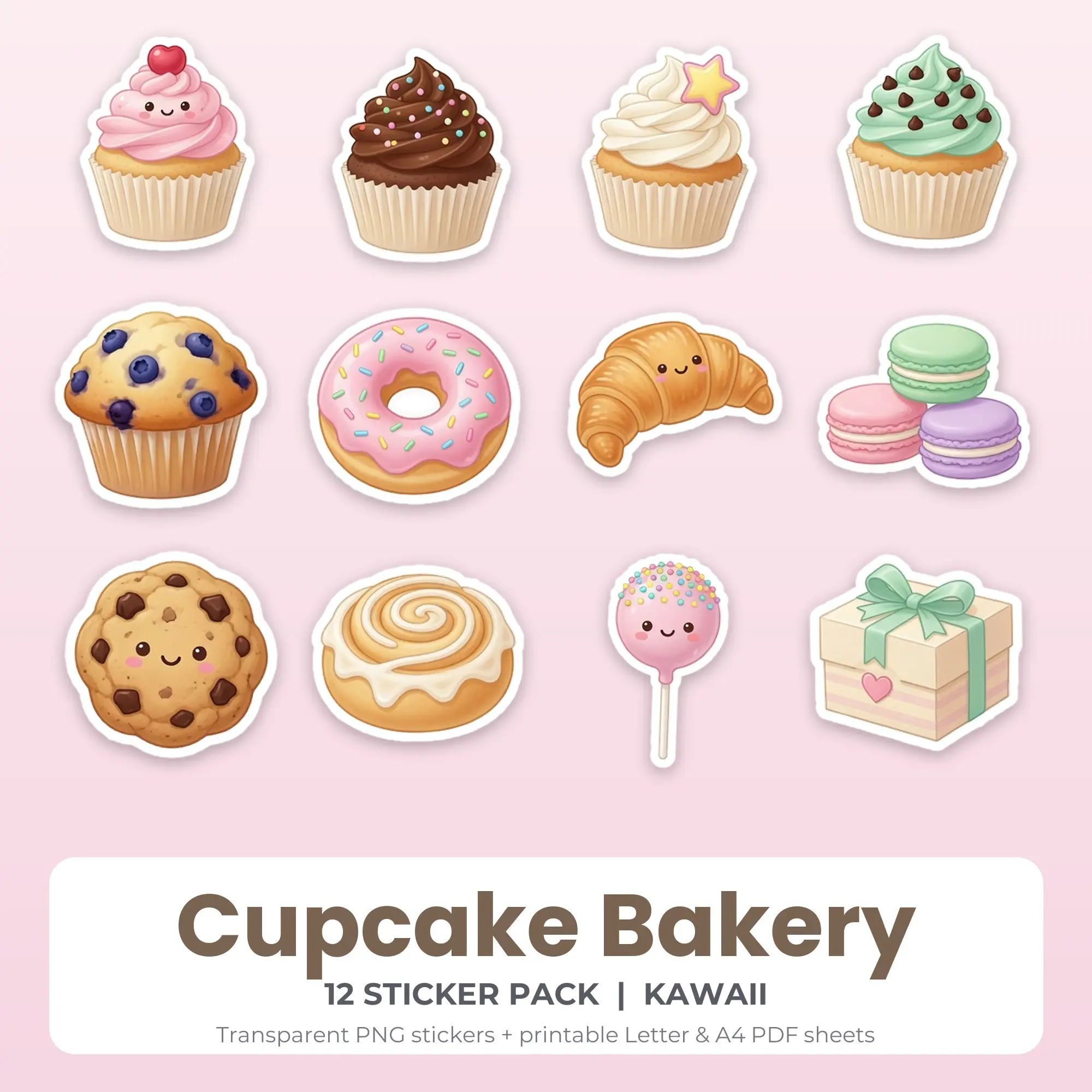 Cupcake Bakery Sticker Pack - 12 Printable Stickers preview