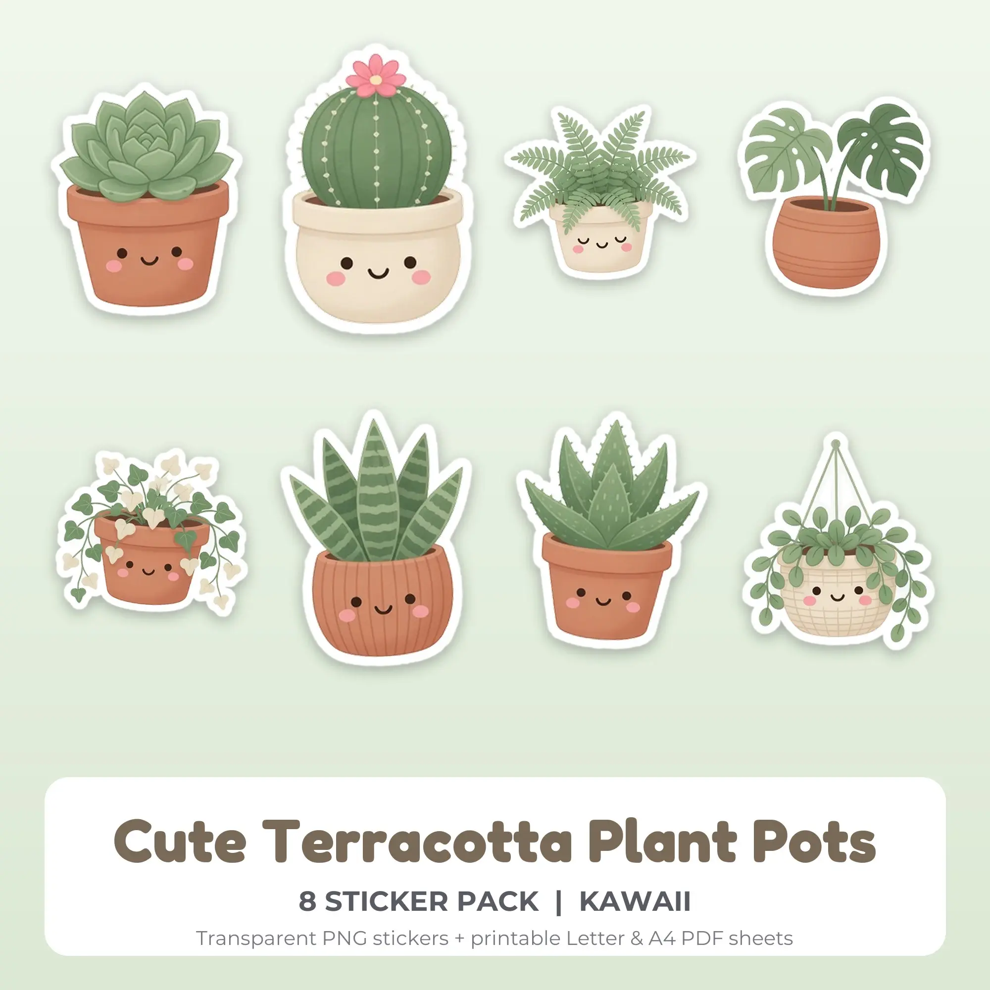 8 Cute Terracotta Plant Pots Stickers - Printable Sticker Sheet PDF preview