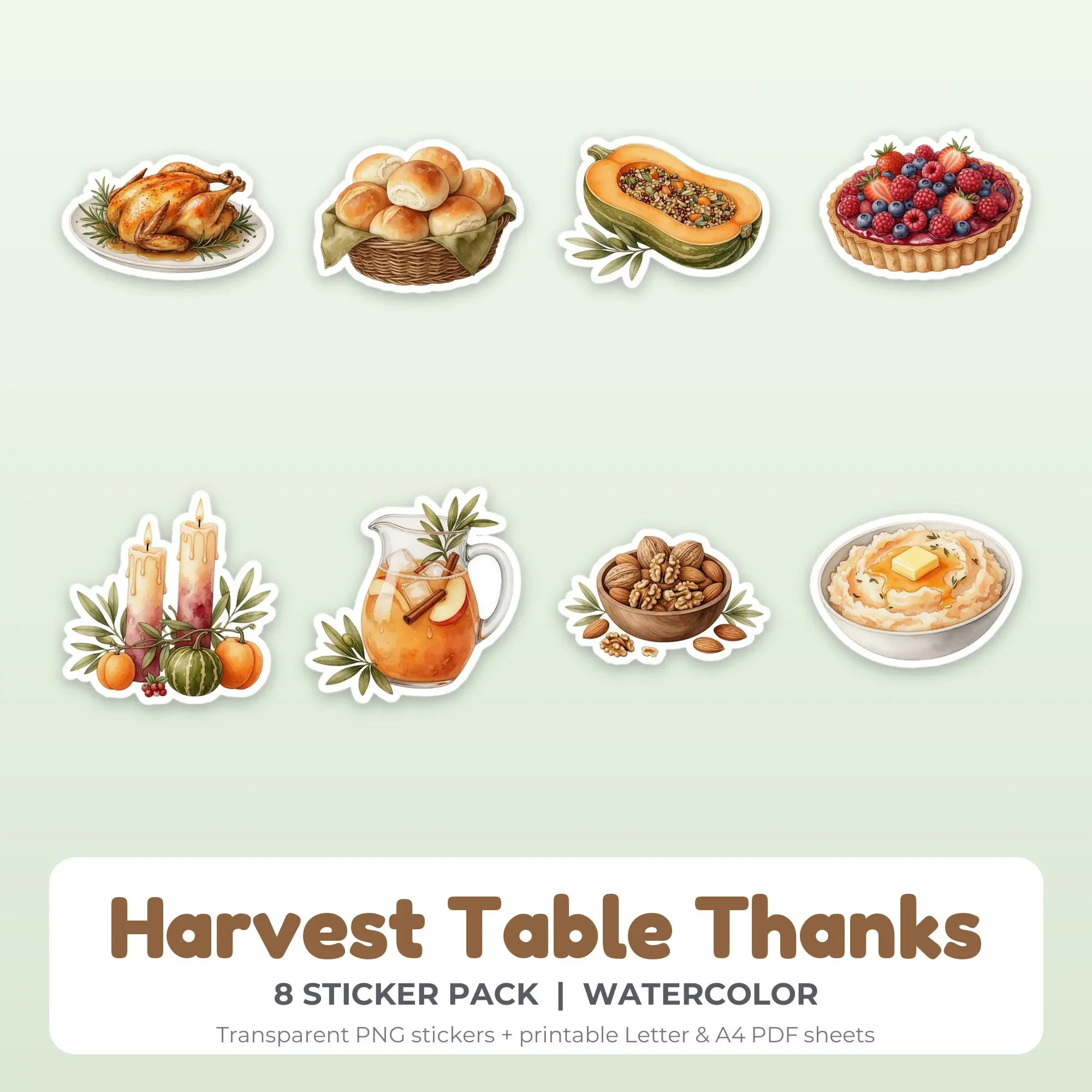 Harvest Table Thanks Printable Stickers - 8 Die-Cut PNG + PDF preview