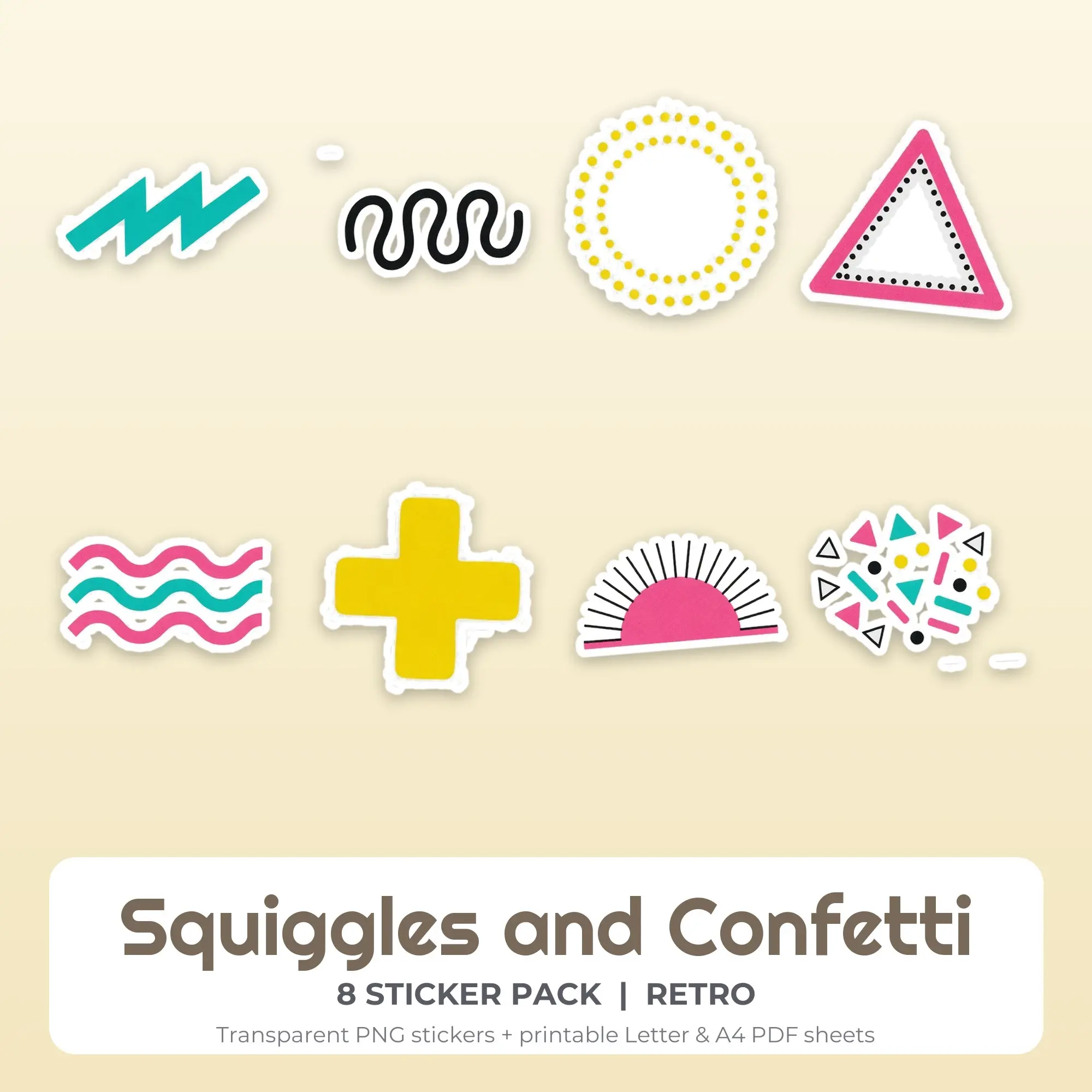 Squiggles and Confetti Sticker Pack - 8 Printable Stickers preview