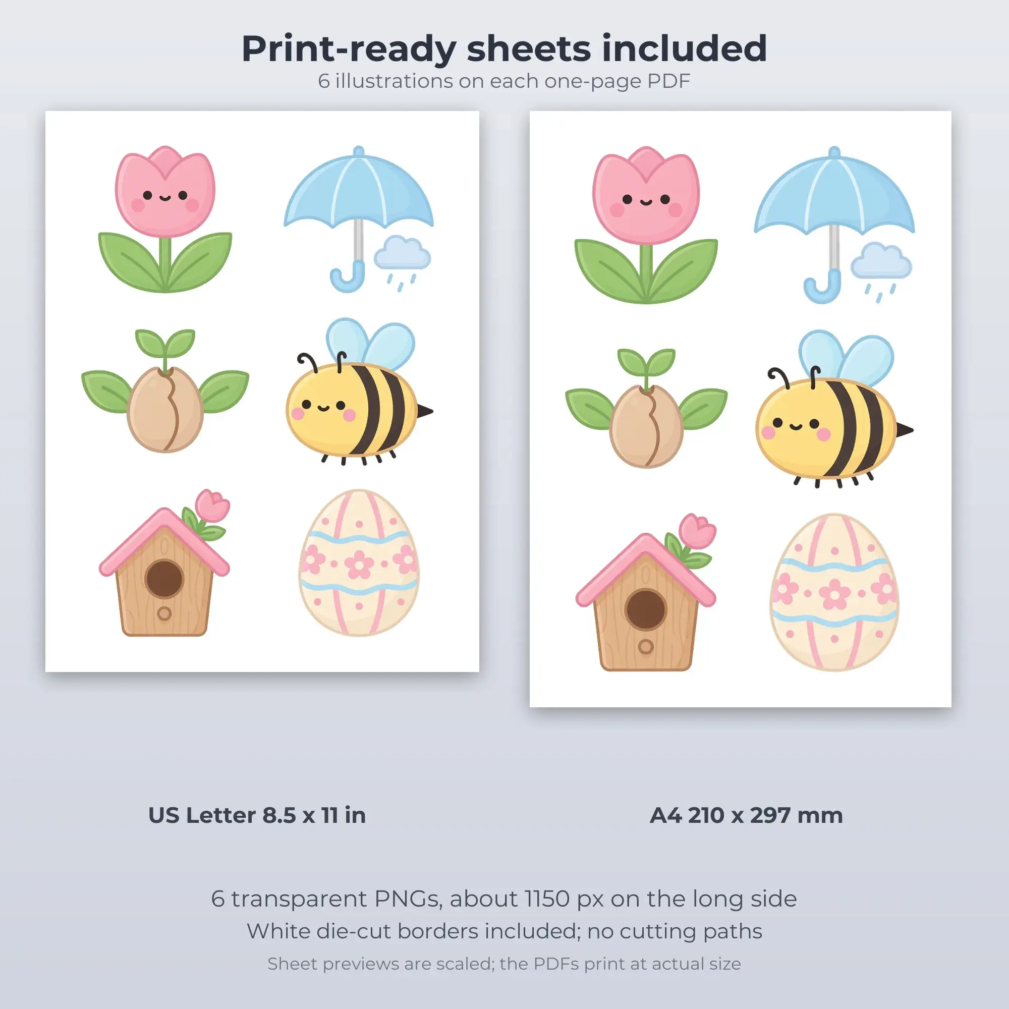 Spring Renewal Planner Printable Stickers - 6 Die-Cut PNG + PDF, preview 2 of 2