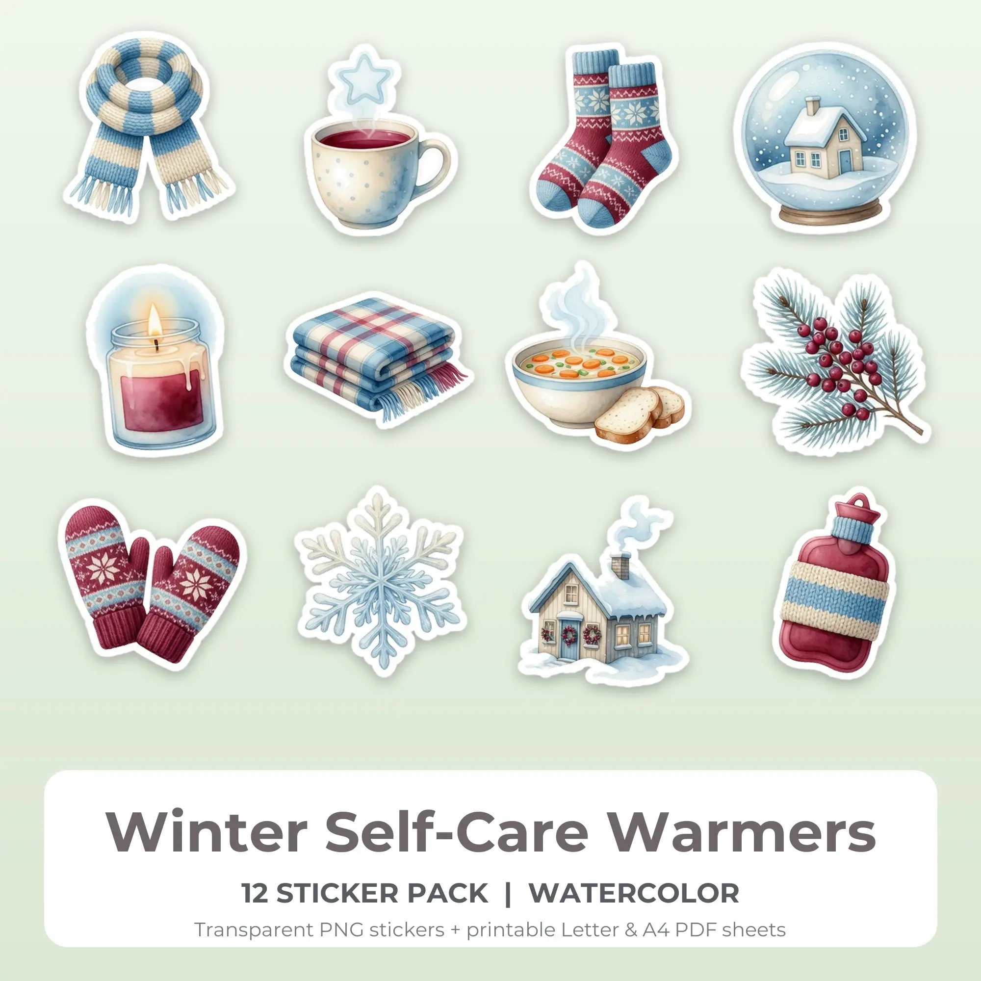 Winter Self-Care Warmers Sticker Pack - 12 Printable Stickers preview