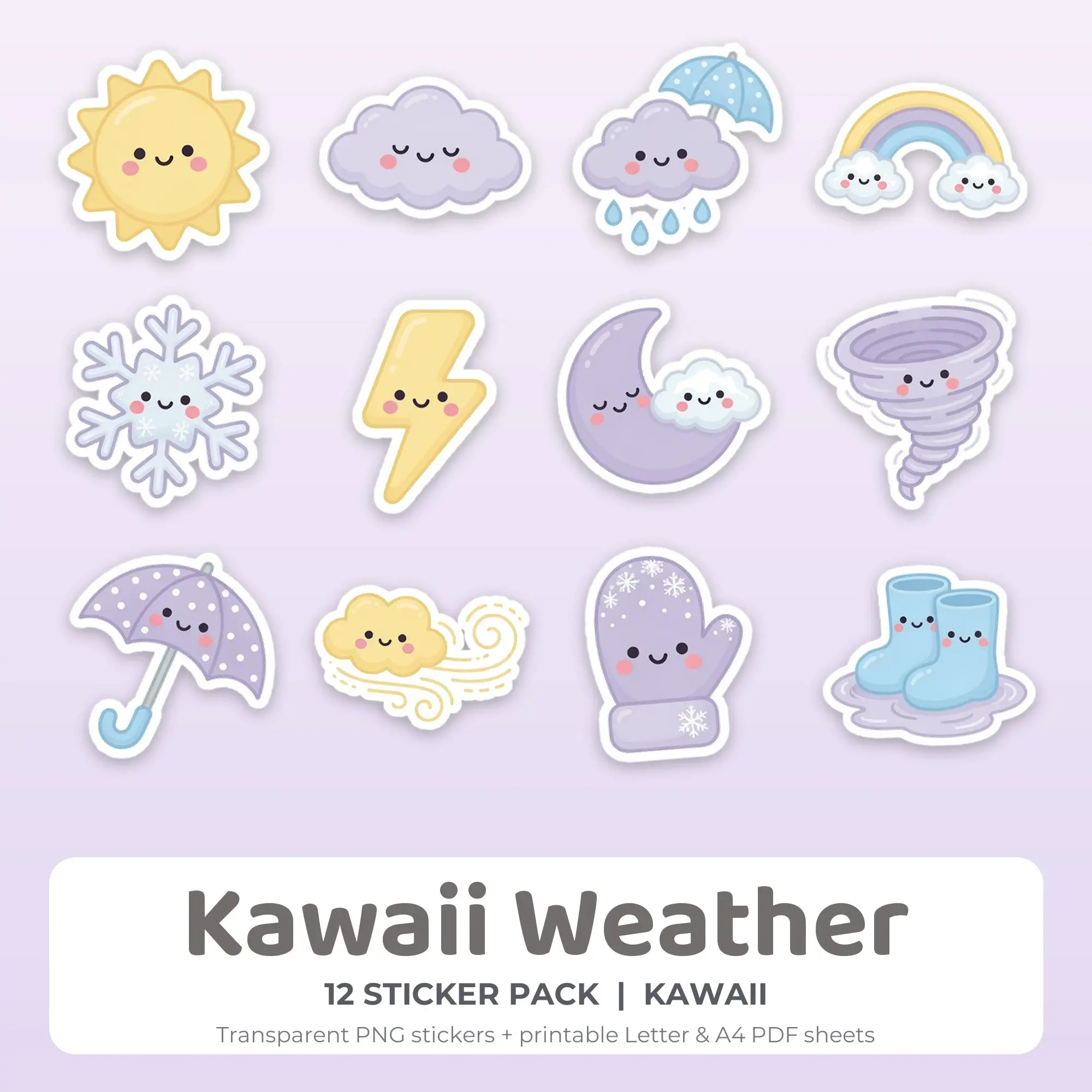 Kawaii Weather Sticker Pack - 12 Printable Stickers preview