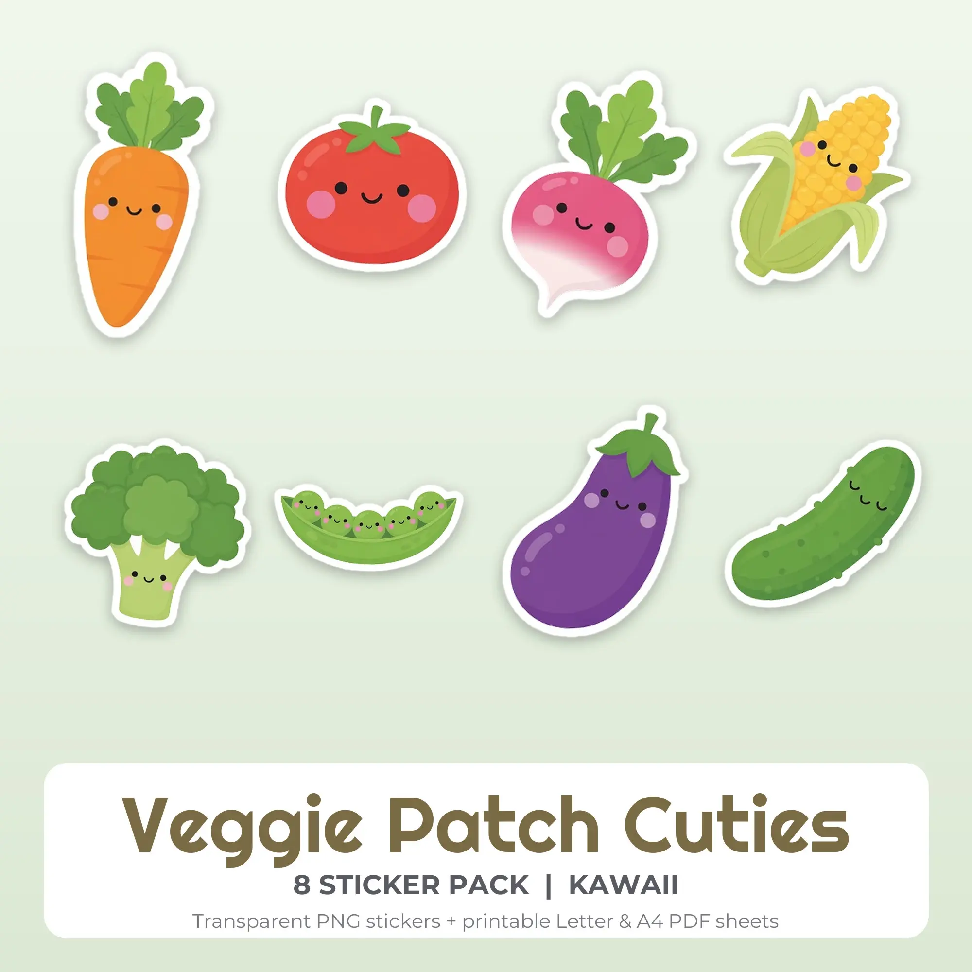 8 Veggie Patch Cuties Stickers - Printable Sticker Sheet PDF preview