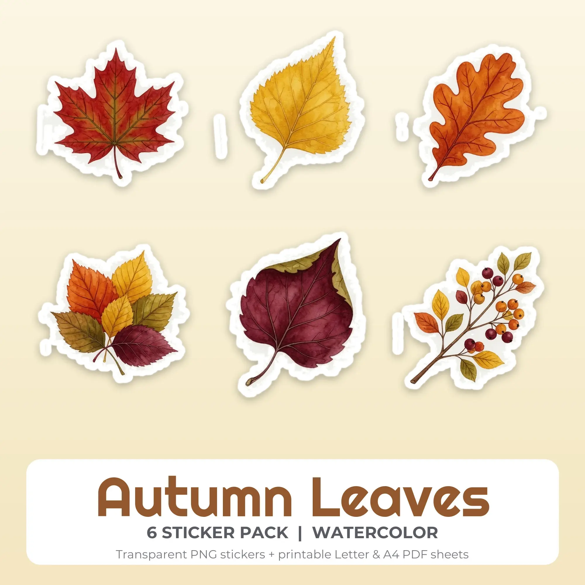 6 Autumn Leaves Stickers - Printable Sticker Sheet PDF preview