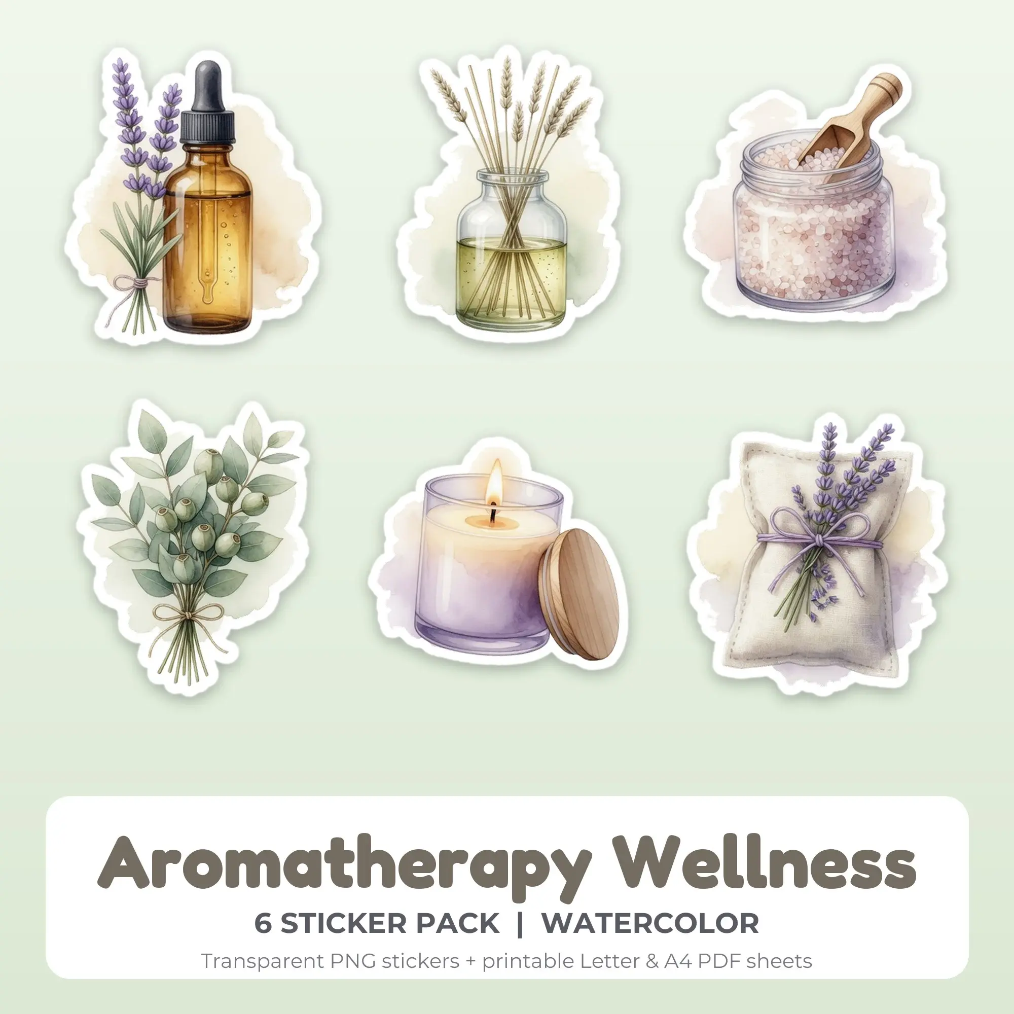 Aromatherapy Wellness Sticker Pack - 6 Printable Stickers preview