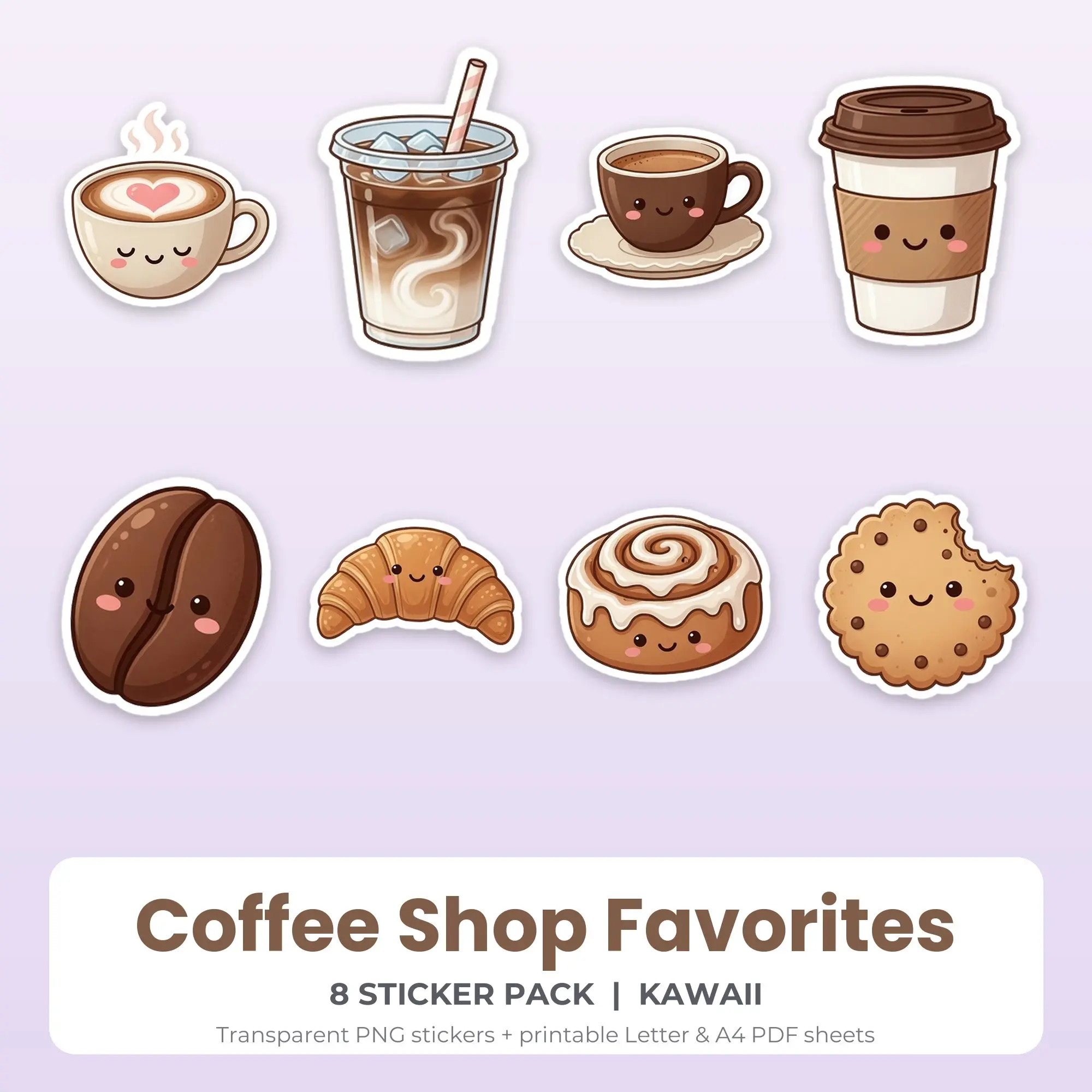Coffee Shop Favorites Printable Stickers - 8 Die-Cut PNG + PDF preview