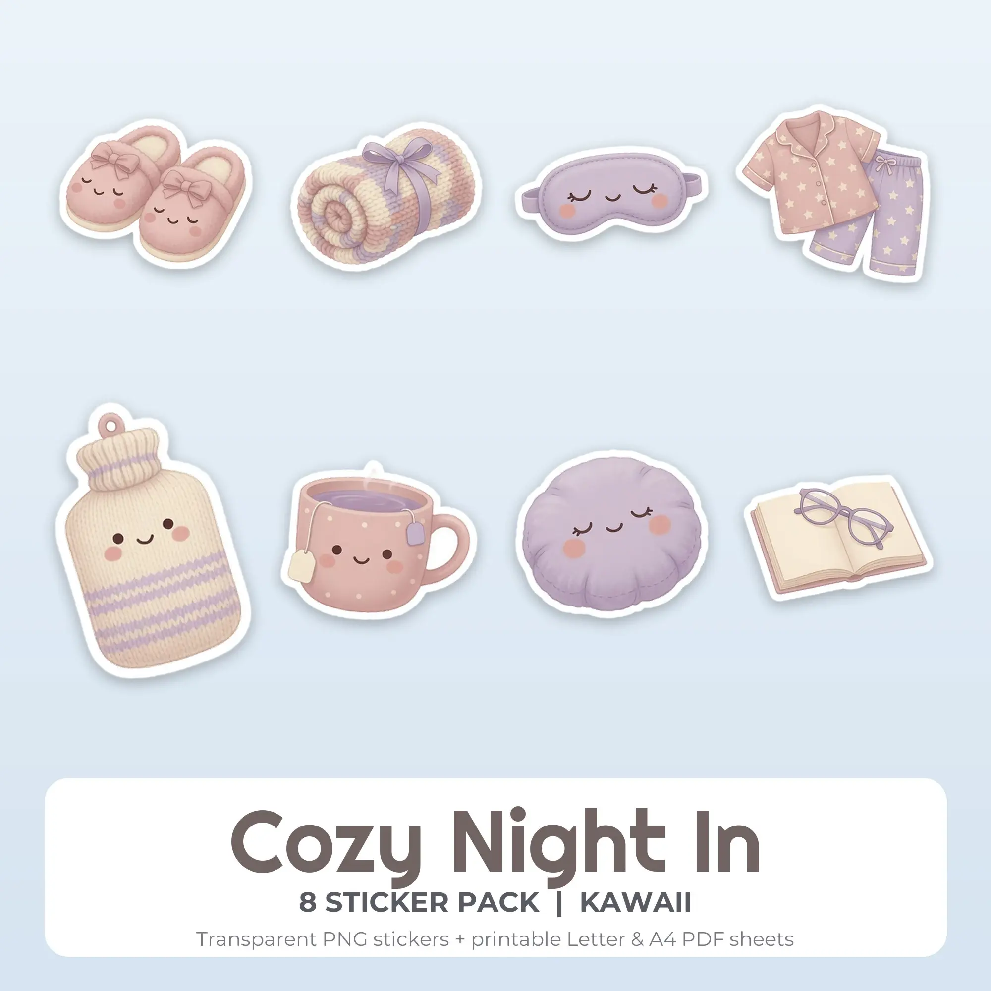 Cozy Night In Sticker Pack - 8 Printable Stickers preview