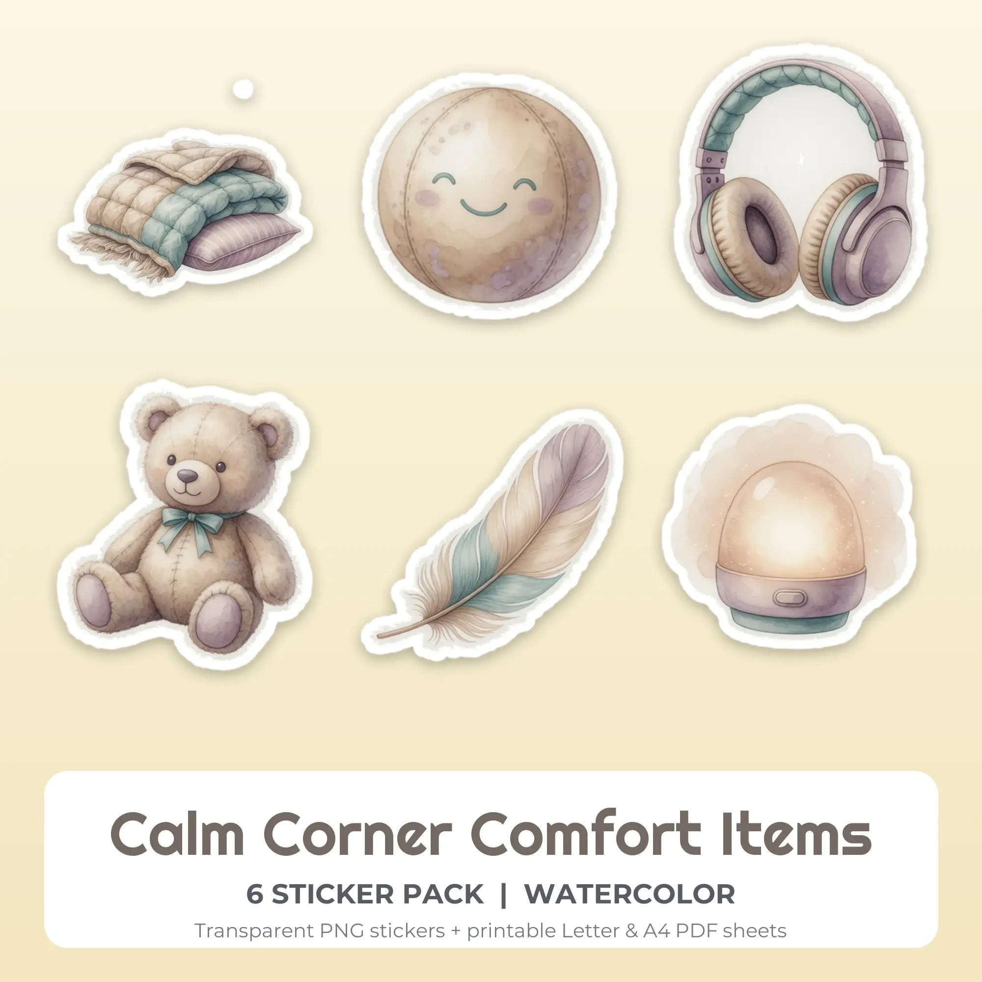 Calm Corner Comfort Items Sticker Pack - 6 Printable Stickers preview