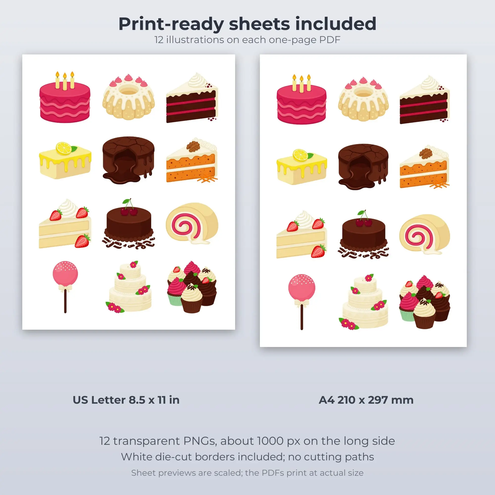 Cake Shop Specialties Stickers, 12 PNG + Printable PDF Sheet, preview 2 of 2